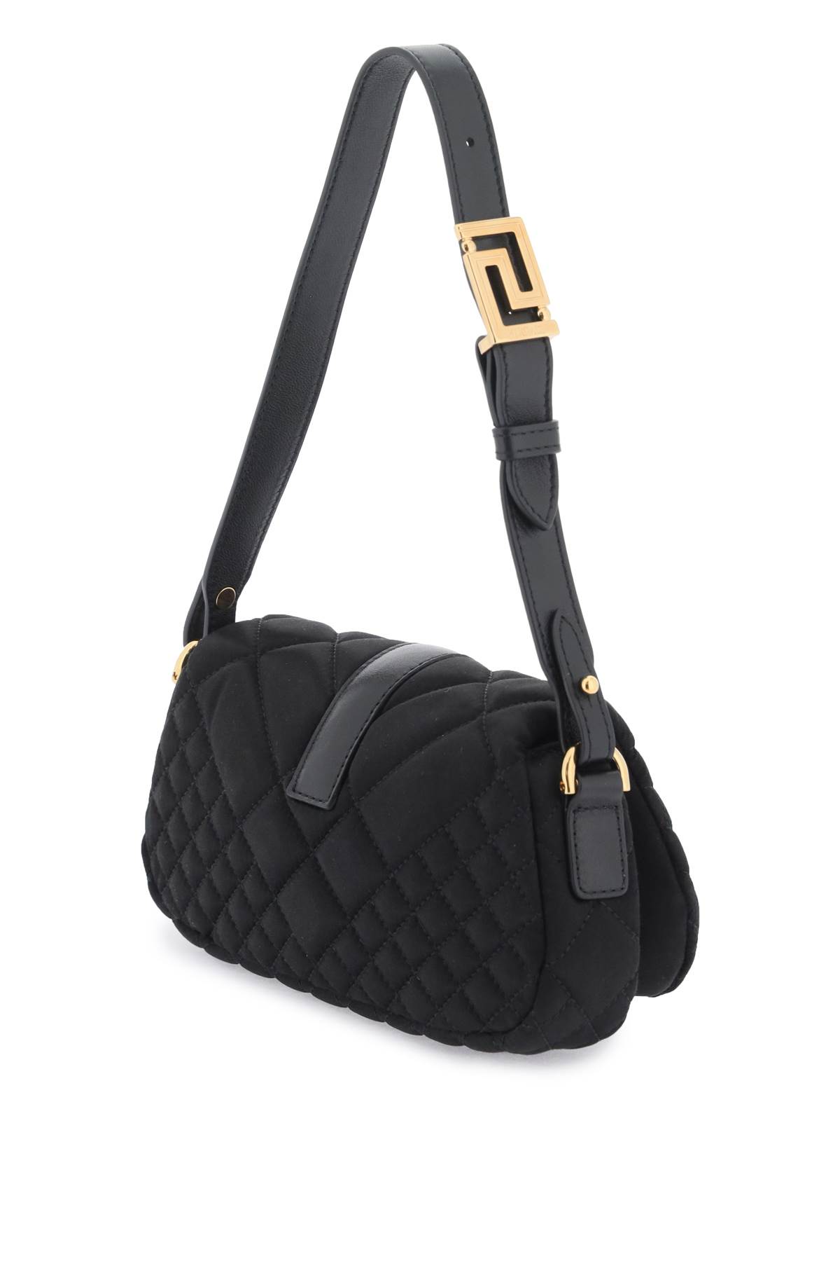 Shop Versace Greca Goddess Satin Mini Bag In Black  Gold (black)