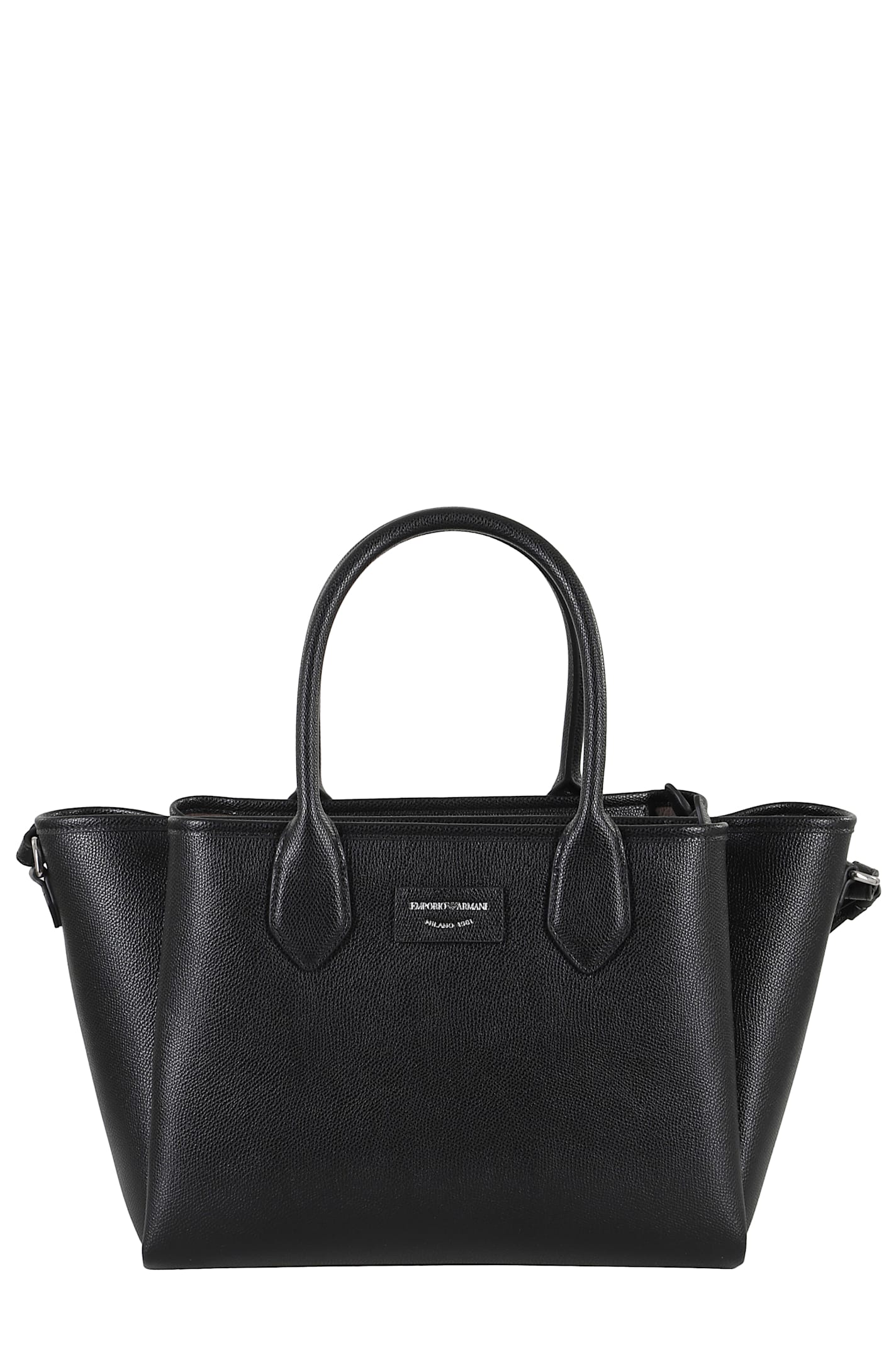 Emporio Armani Triple Compartment Textured Finish Shopping Bag In Black