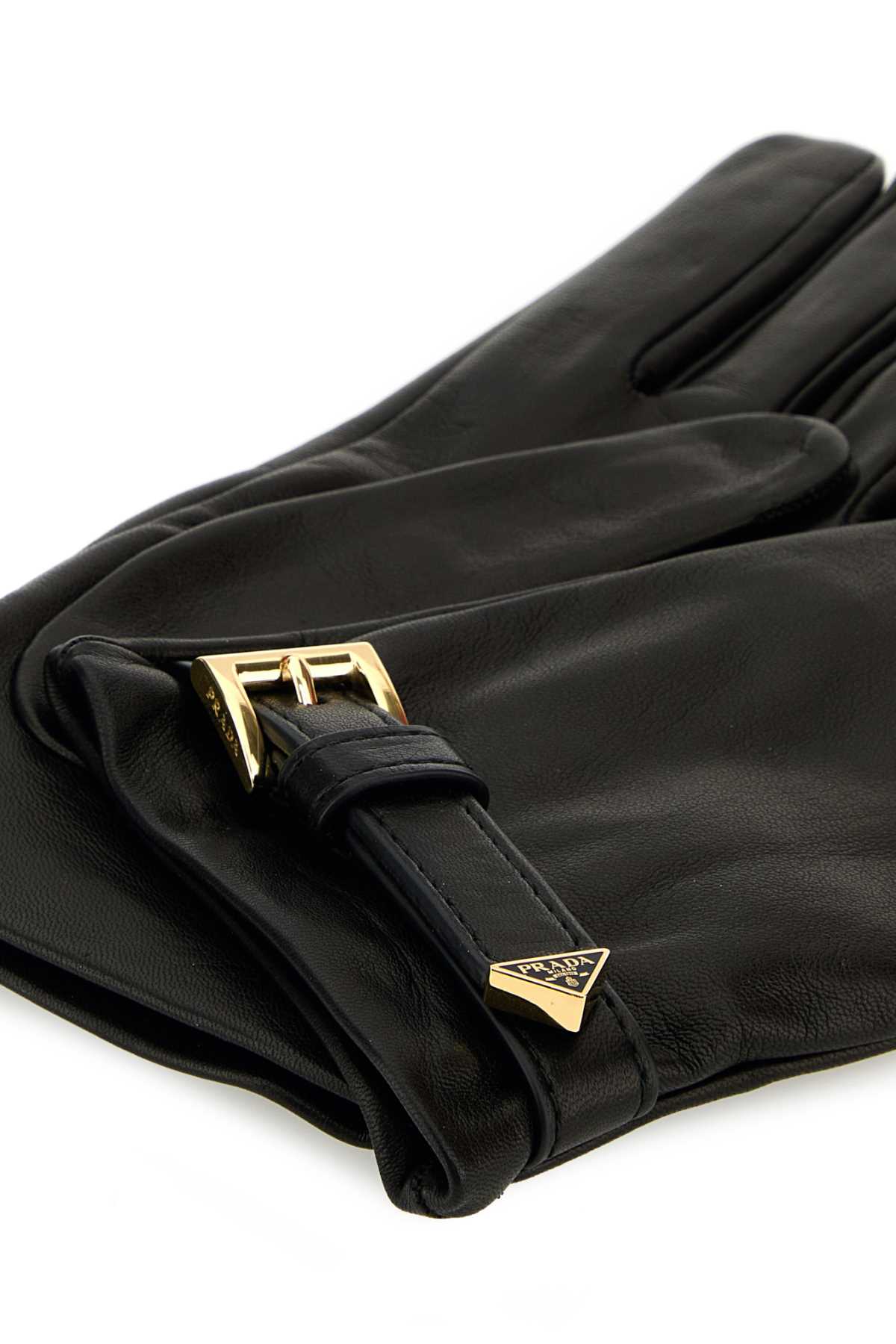 Prada Smooth Finish Leather Gloves In Nero