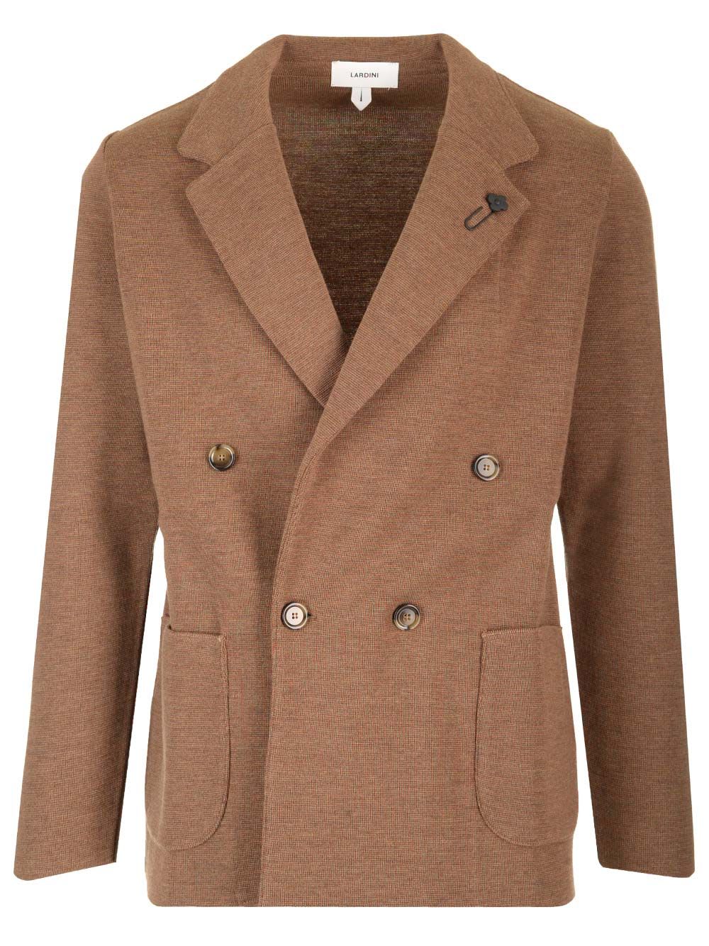 Shop Lardini Double Breasted Knitted Jacket In Brown