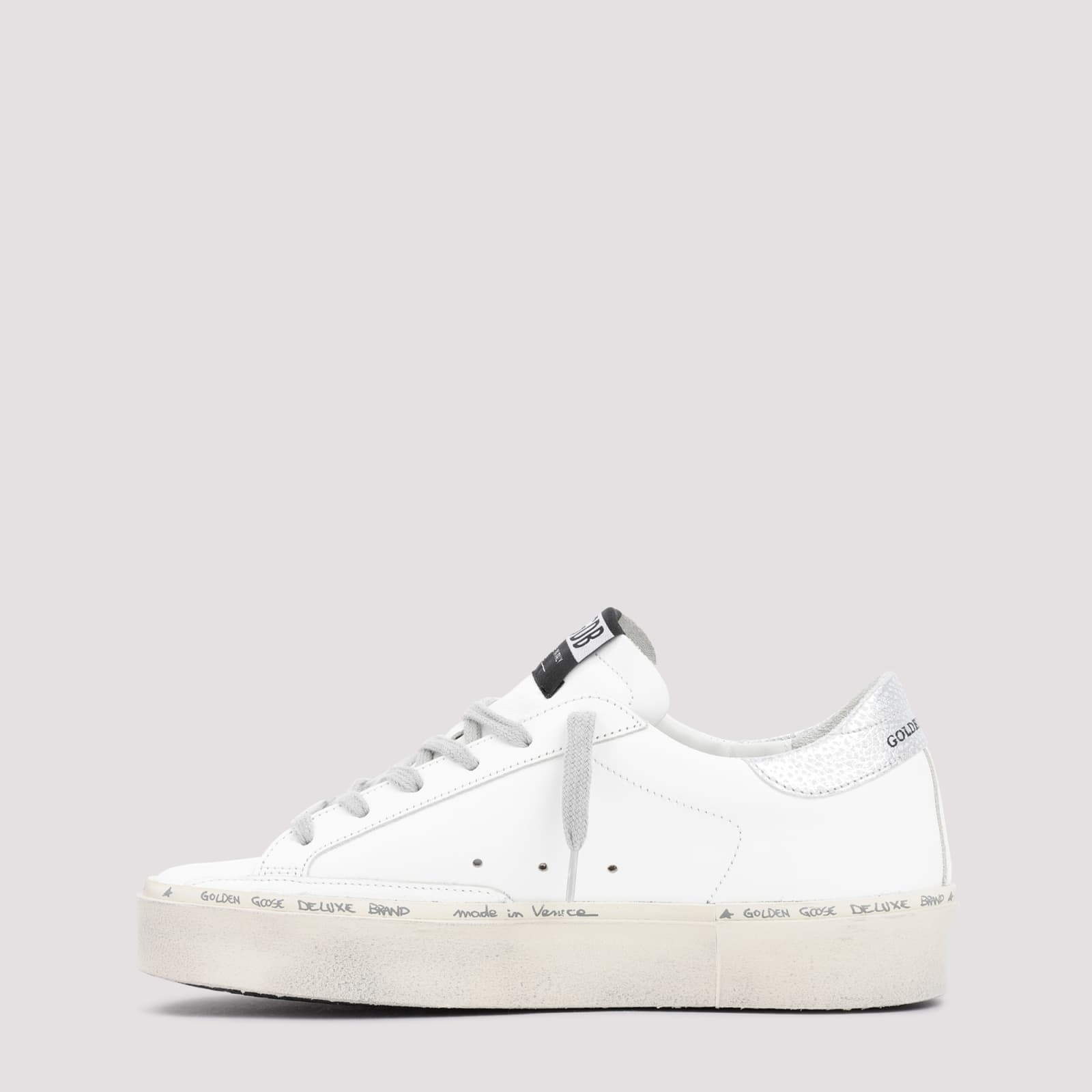 Shop Golden Goose Leather Hi Star Sneakers In White Silver