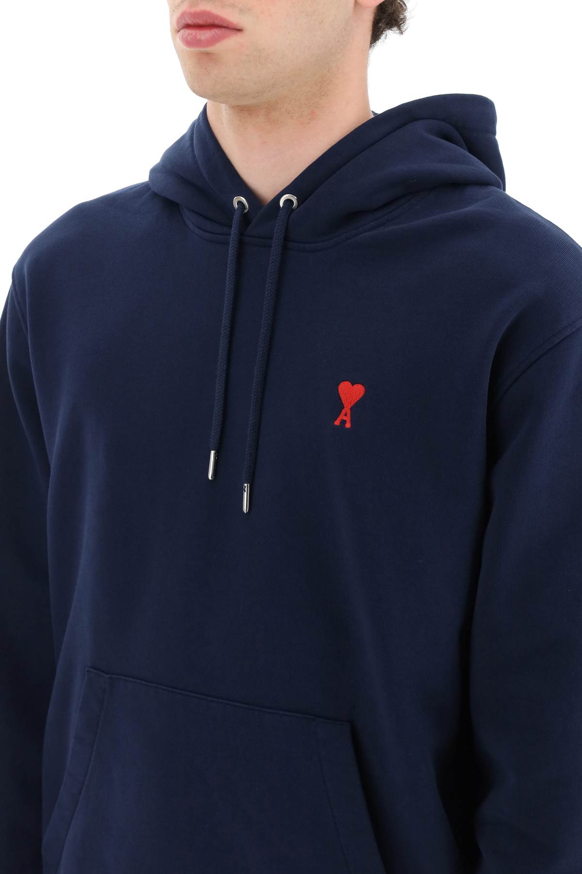 Shop Ami Alexandre Mattiussi Hoodie With Micro Embroidered Logo In Nautic Blue