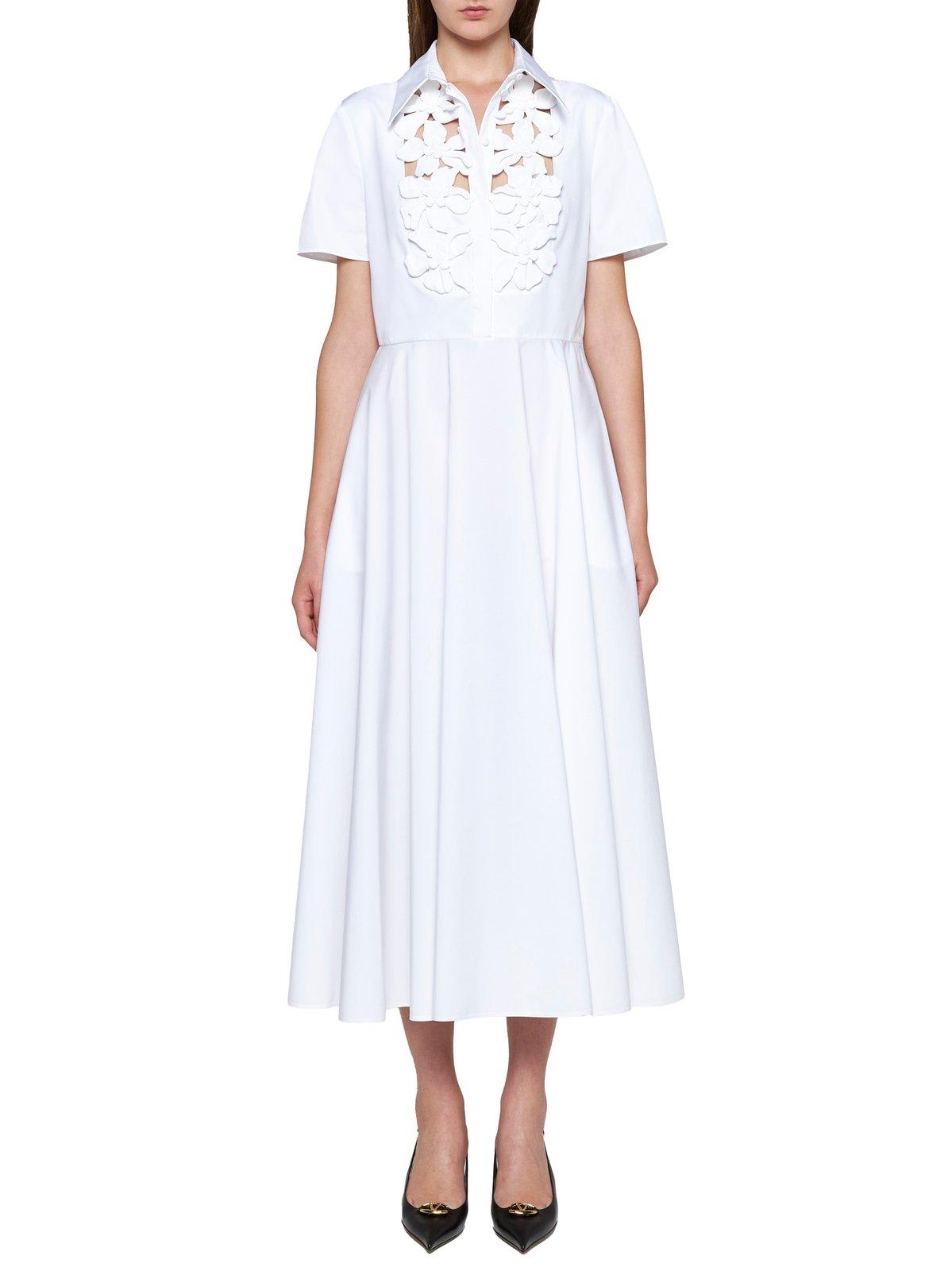 Shop Valentino Cut-out Short-sleeved Midi Dress In White