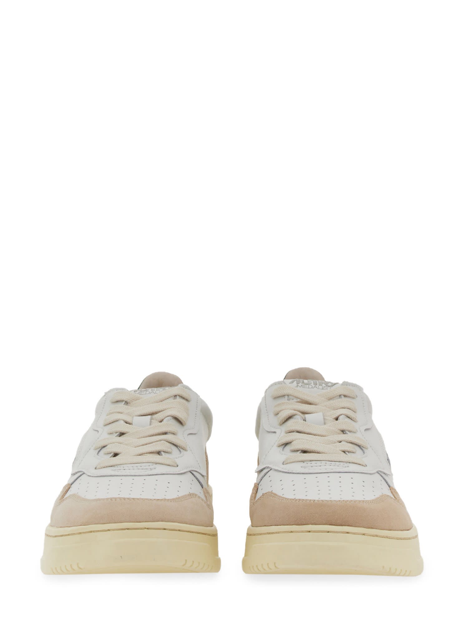 Autry Low-top Sneakers With Mixed Textures And Contrast Heel Tab In White