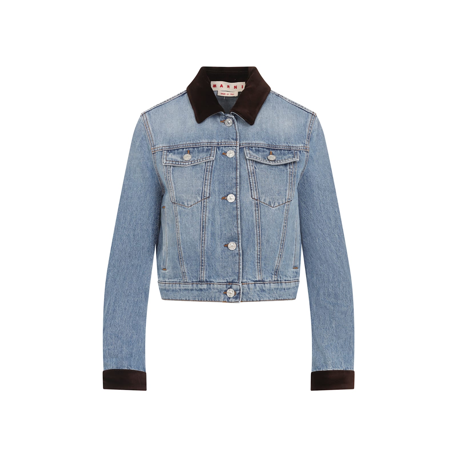 Marni Washed Bull Denim Trucker Cropped Jacket In Blue