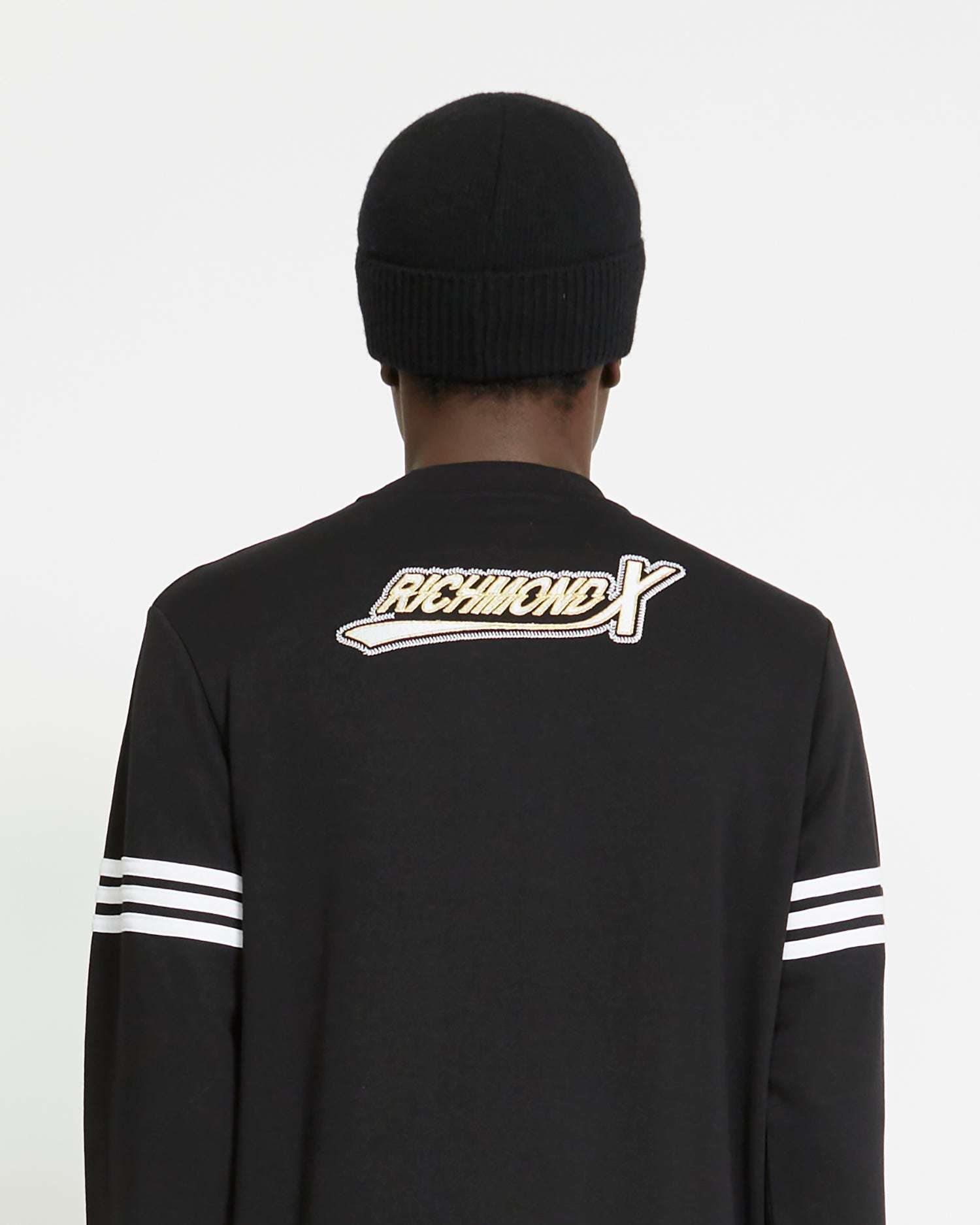 Shop John Richmond Sweatshirt With Logo And Side Bands In Nero