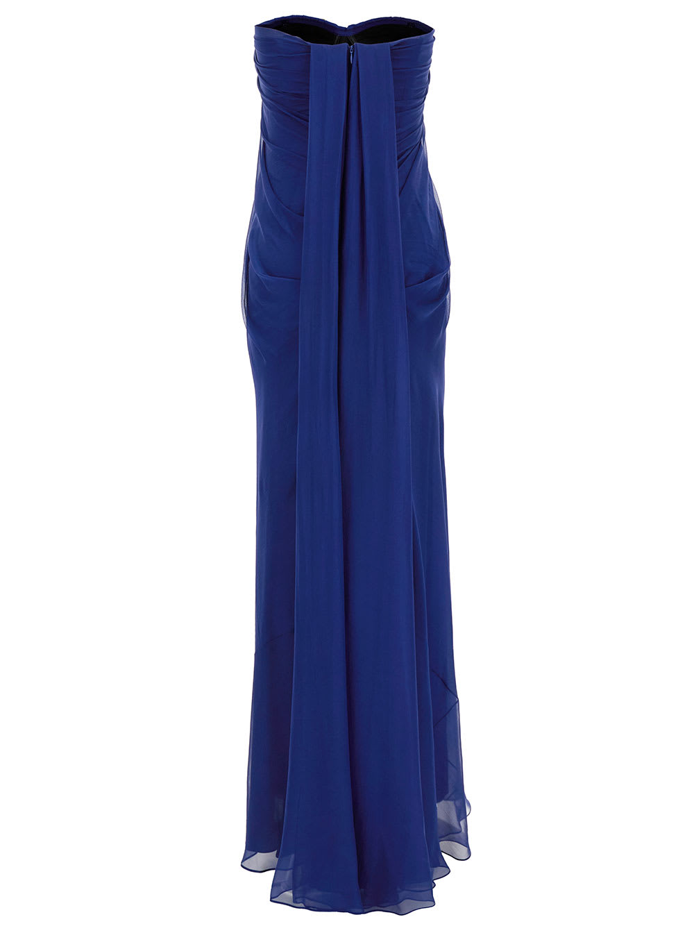 Shop Alexander Mcqueen Maxi Blue Draped Bustier Dress In Silk Woman