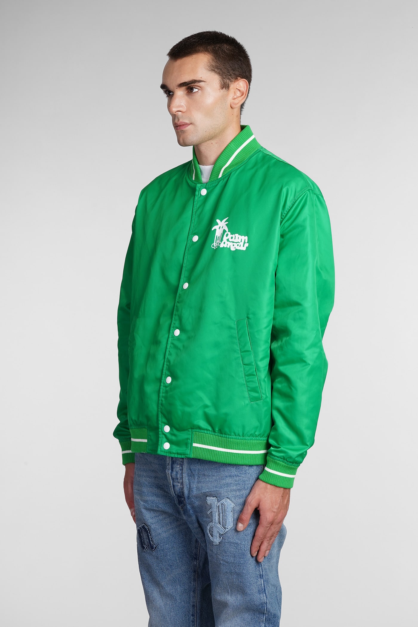 Palm Angels Bomber In Green Polyamide | Smart Closet