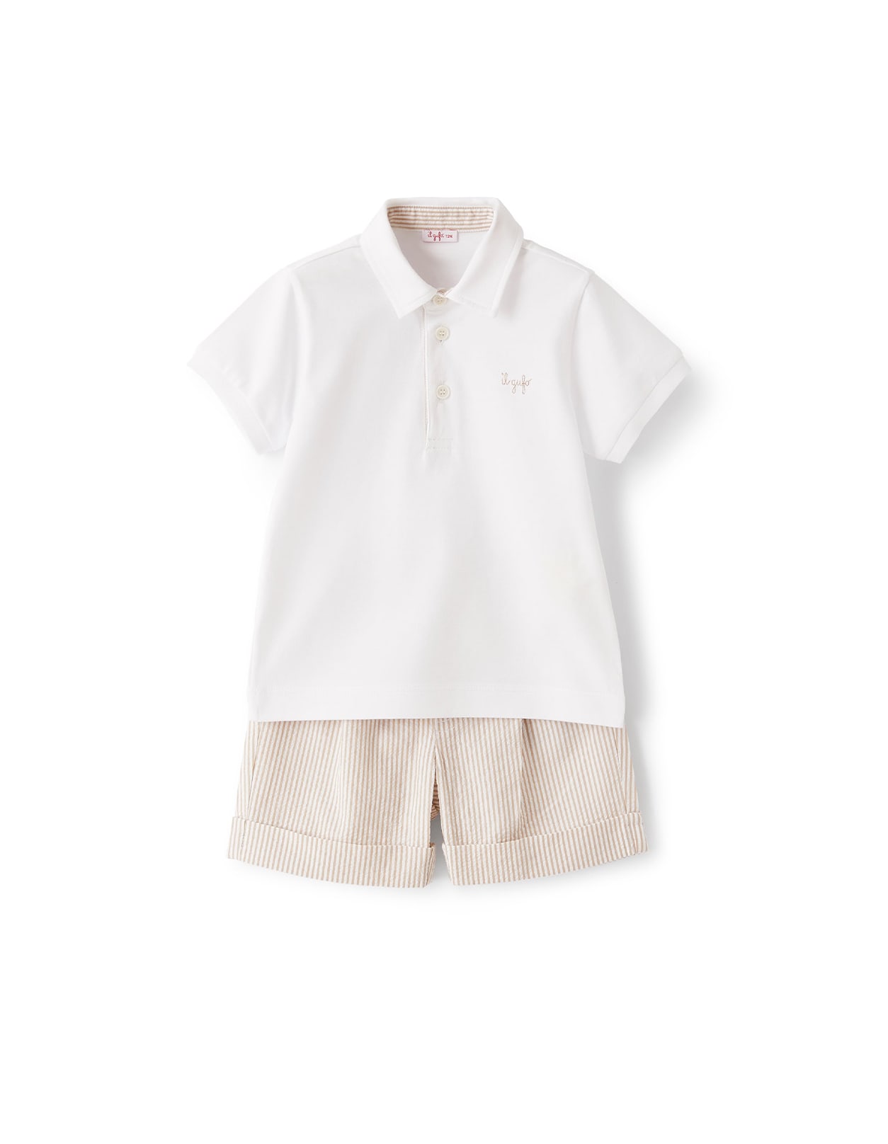 Il Gufo Babies' White And Rope Set With Polo And Striped Shorts In Corda