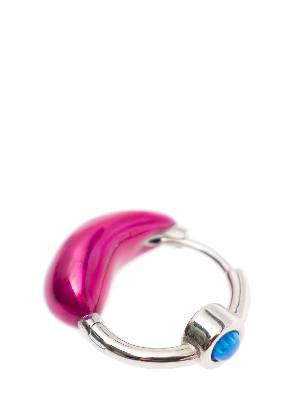 PANCONESI LAVA SILVER HOOPS EARRINGS WITH FUCHSIA DETAIL IN RHODIUM PLATED BRASS WOMAN 