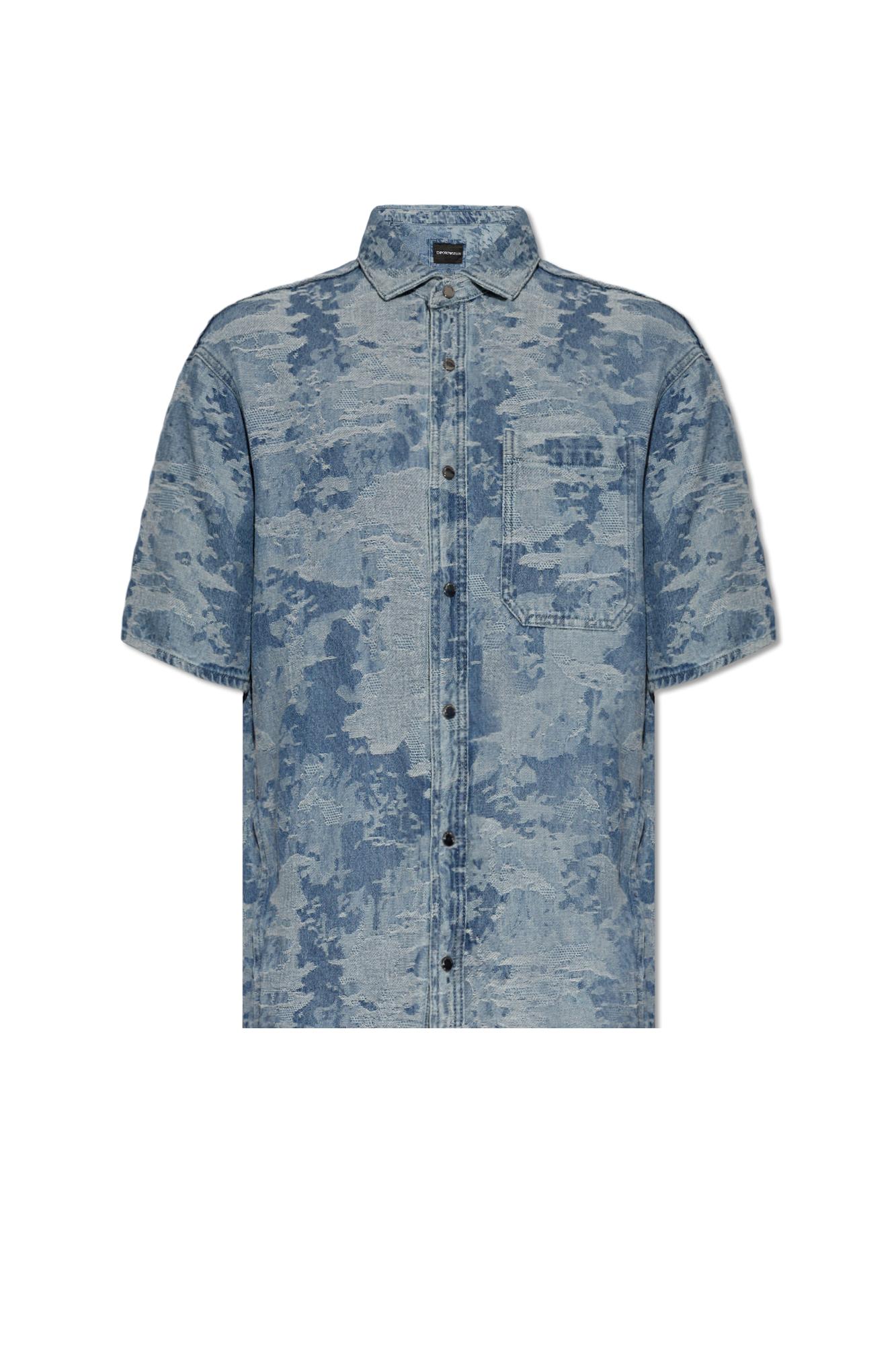 Shop Emporio Armani Denim Shirt With Short Sleeves In Clear Blue