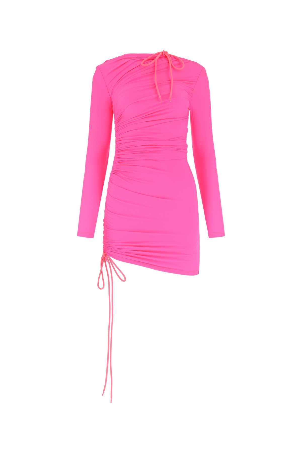 Shop Balenciaga Fluo Pink Stretch Nylon Mini Dress In 5900