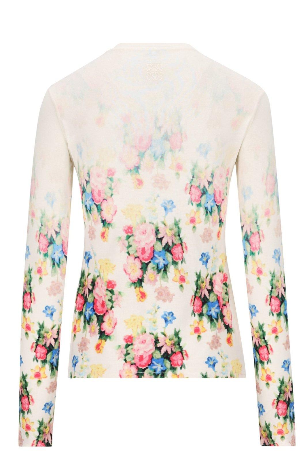 Shop Loewe Floral-printed Long Sleeved Top In Multicolour