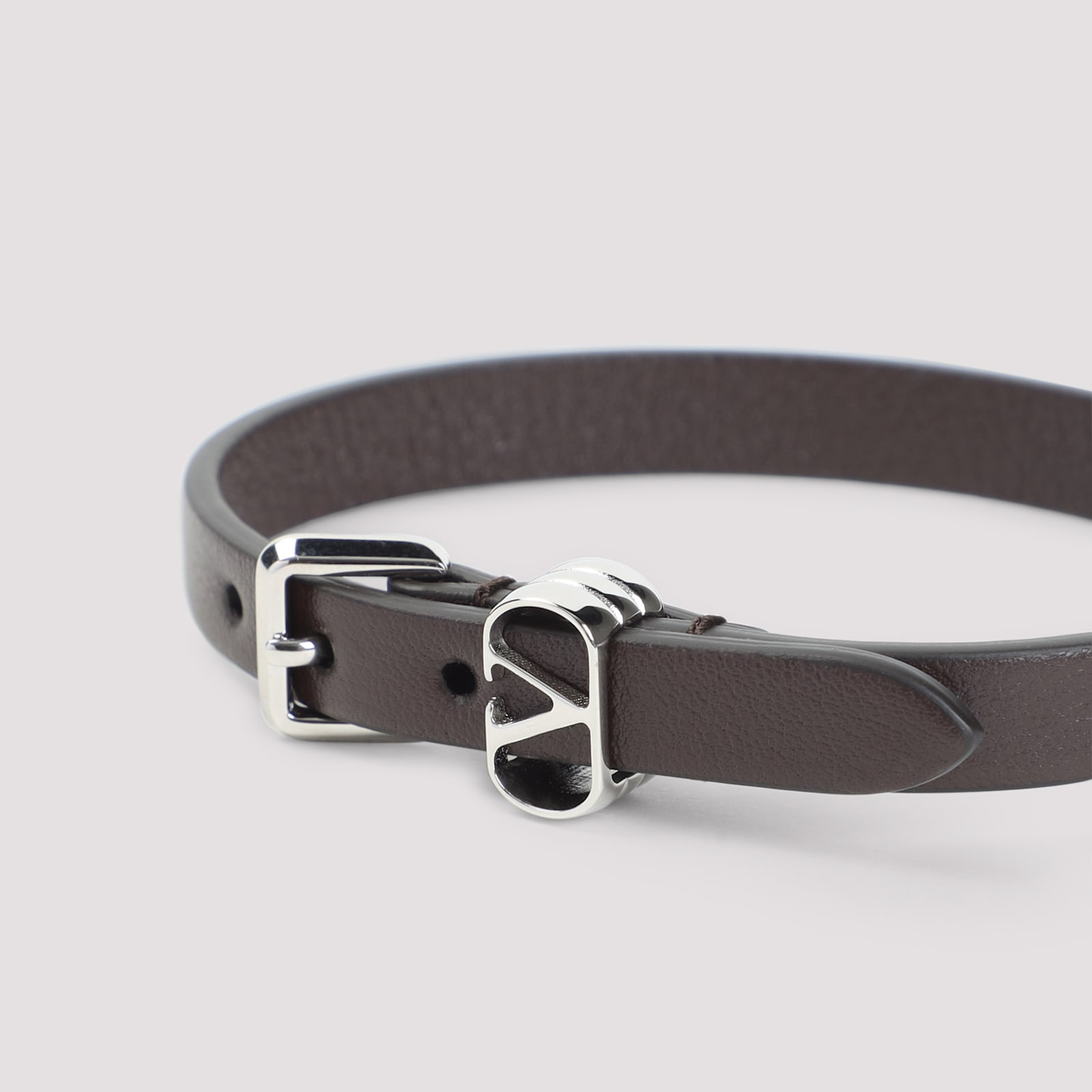 Valentino Ovalette Leather Bracelet In Black