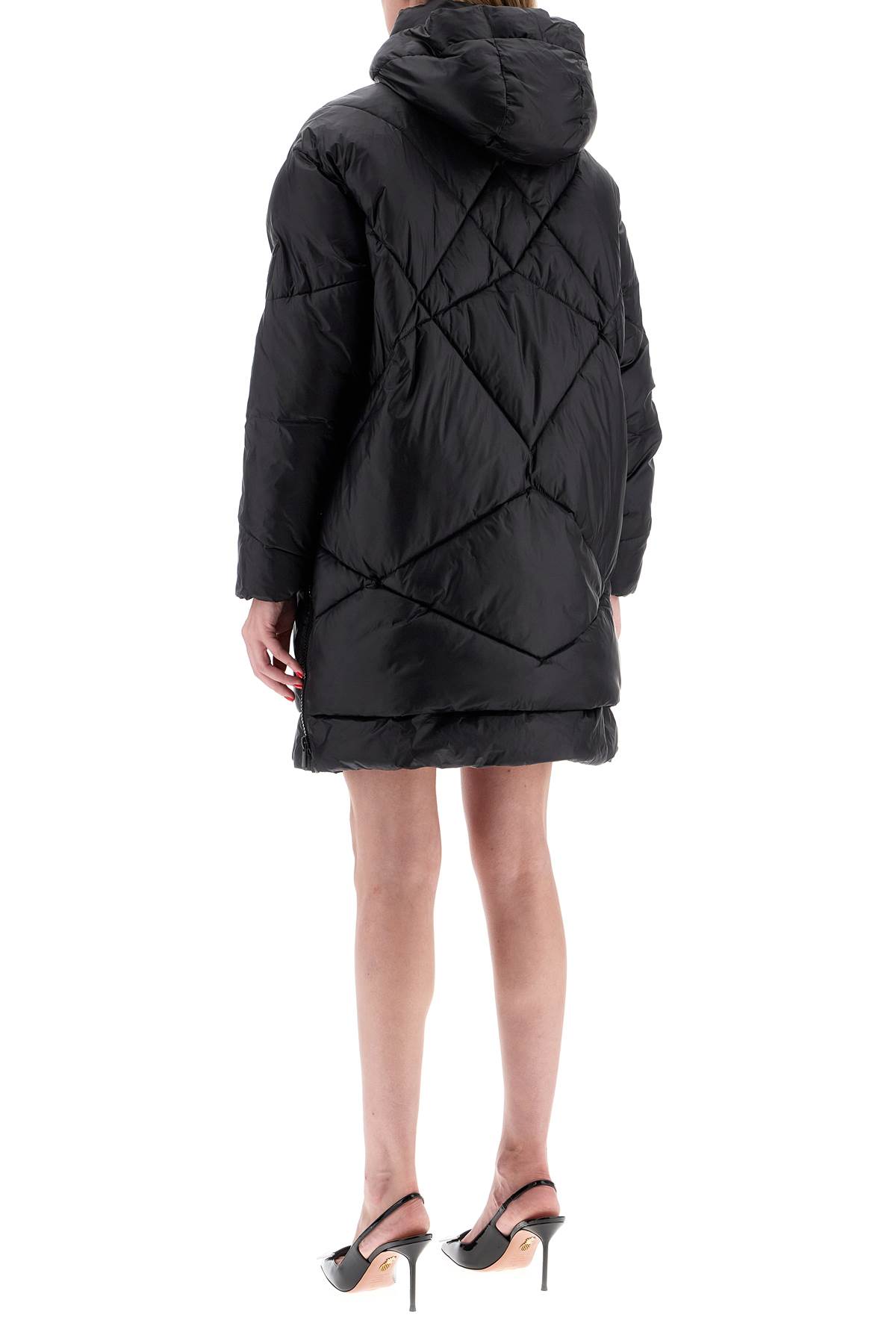 Shop Pinko Mid-length Down Jacket With Hood In Nero Limousine (black)