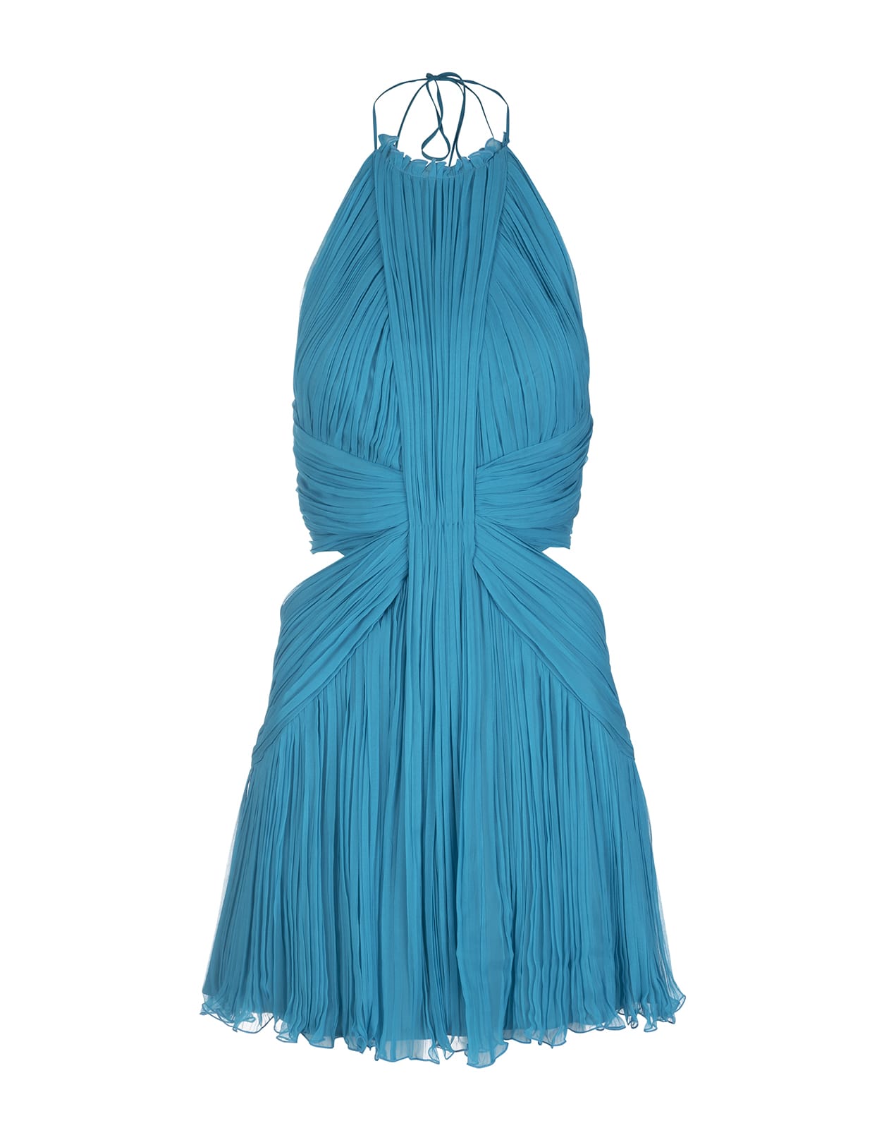 Alberta Ferretti Short Pleated Dress In Turquoise Organic Chiffon