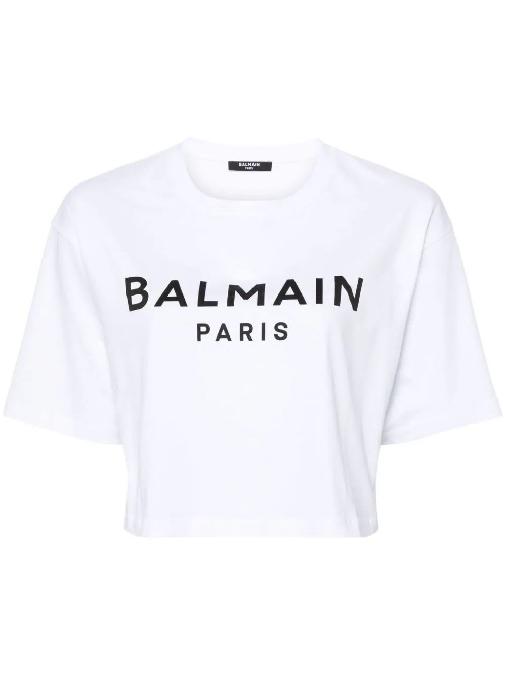 Shop Balmain Printed Cropped T-shirt In Gab Blanc Noir