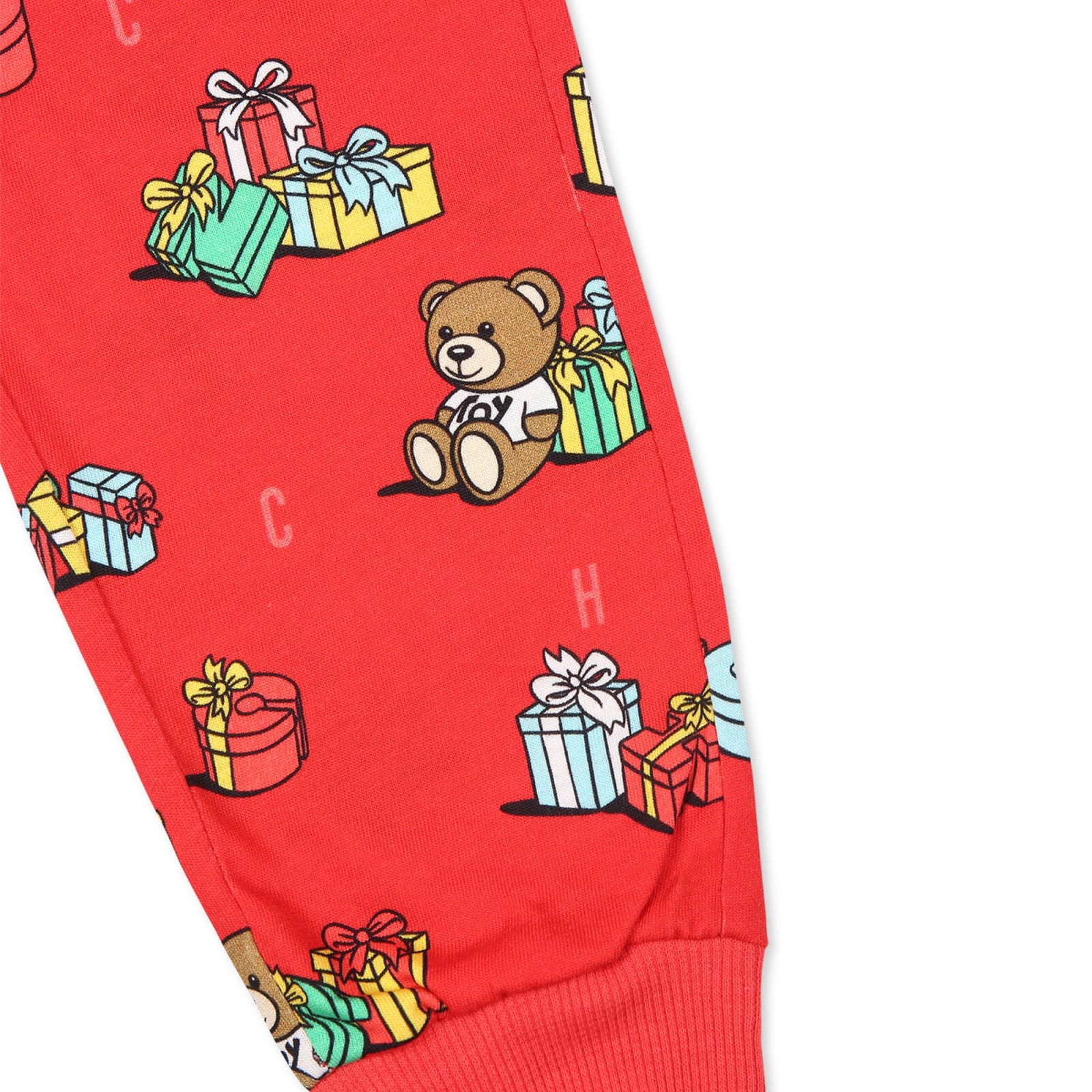 Moschino Red Suit For Babykids With Teddy Bear And Gift In Red