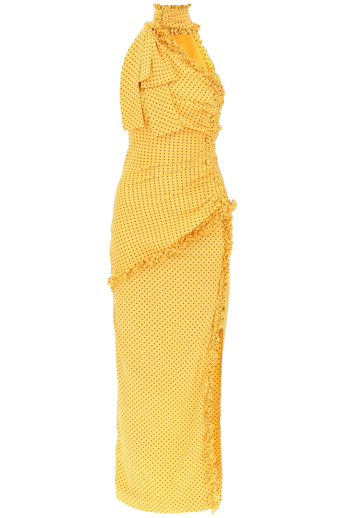 Shop Alessandra Rich Polka Dot One-shoulder Maxi Dress In Yellow Black (yellow)
