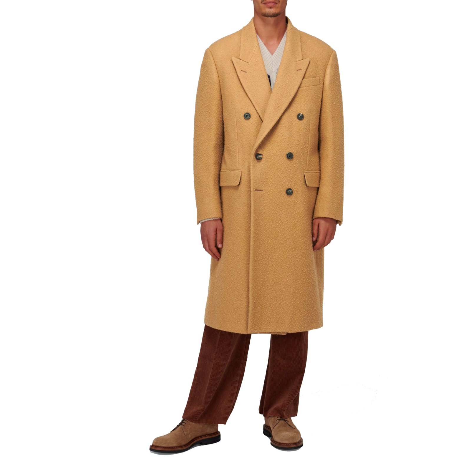 Shop Fendi Wool Long Coat In Brown