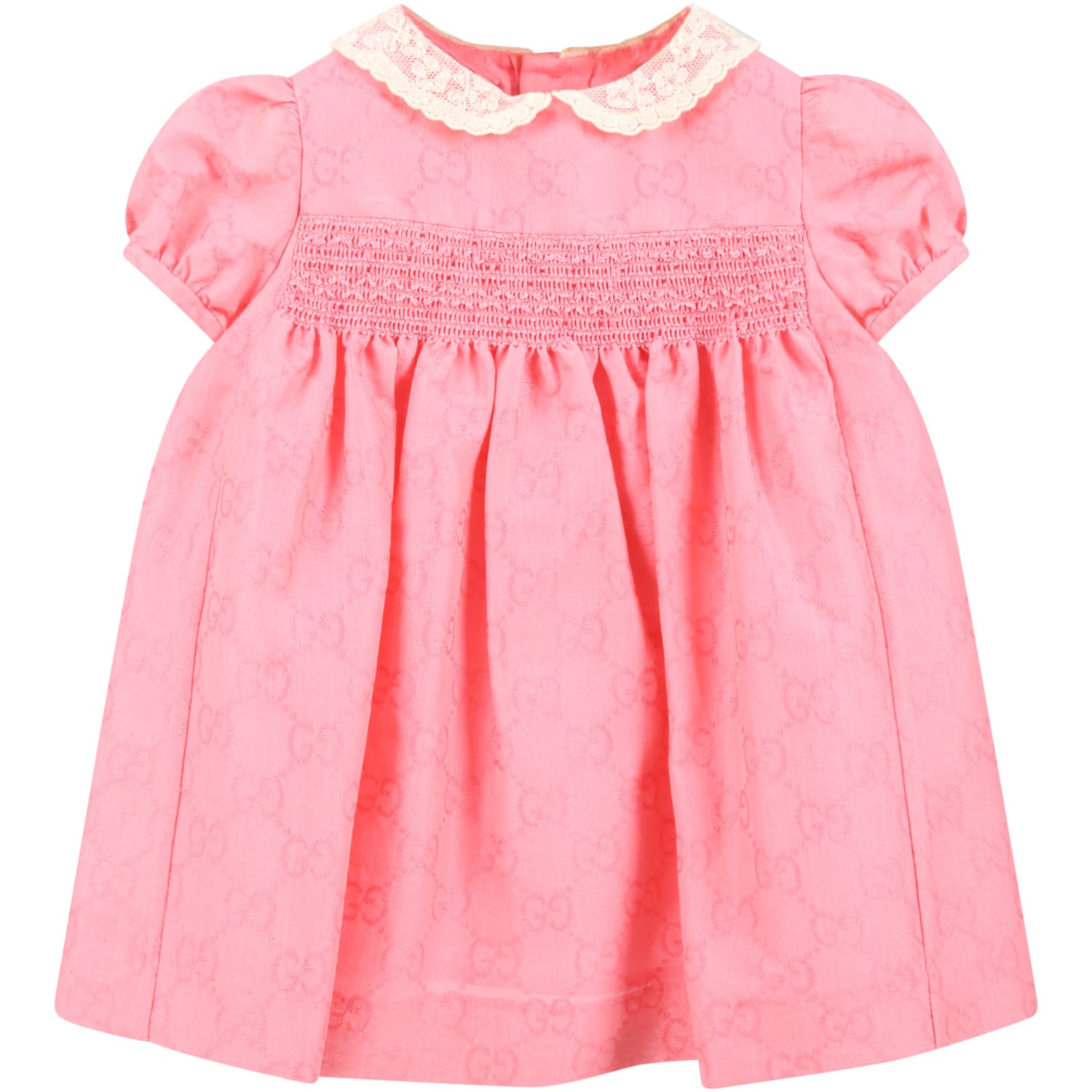 GUCCI PINK DRESS FOR BABYGIRL WITH DOUBLE GG,11812231