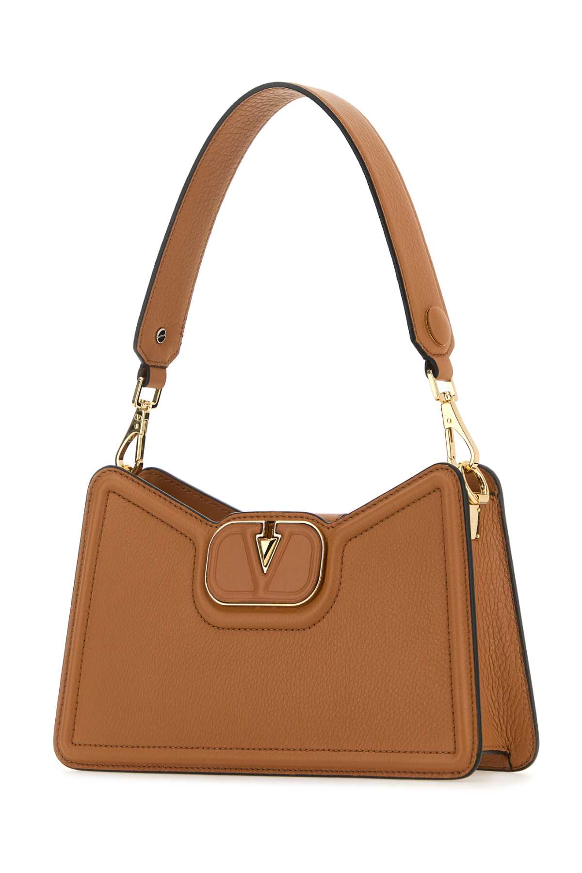 Shop Valentino Camel Leather Vlogo Shoulder Bag In Almondbeige