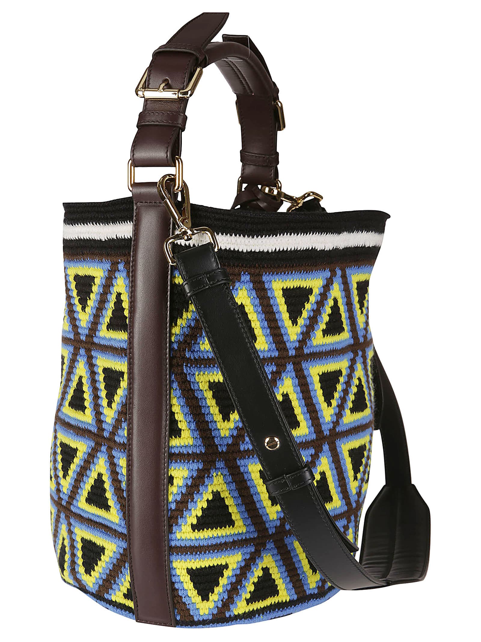 Shop Colville Midi Triangle Cylinder Bag In Brown/blue/yellow/black