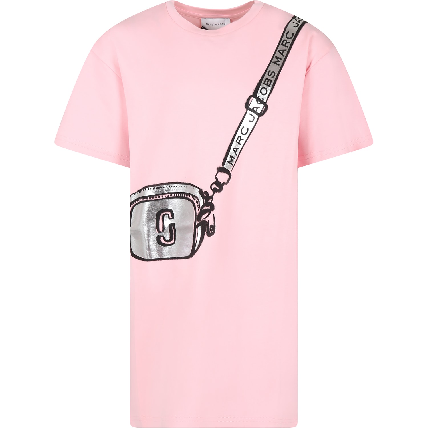 Shop Marc Jacobs Pink Dress For Girl With Bag Print And Logo