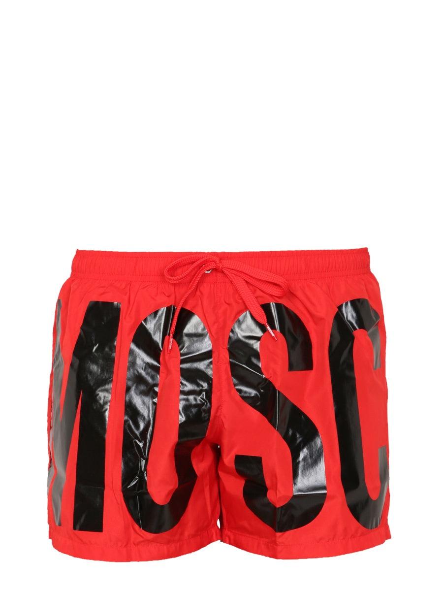 Moschino Logo Print Swim Shorts In Rosso
