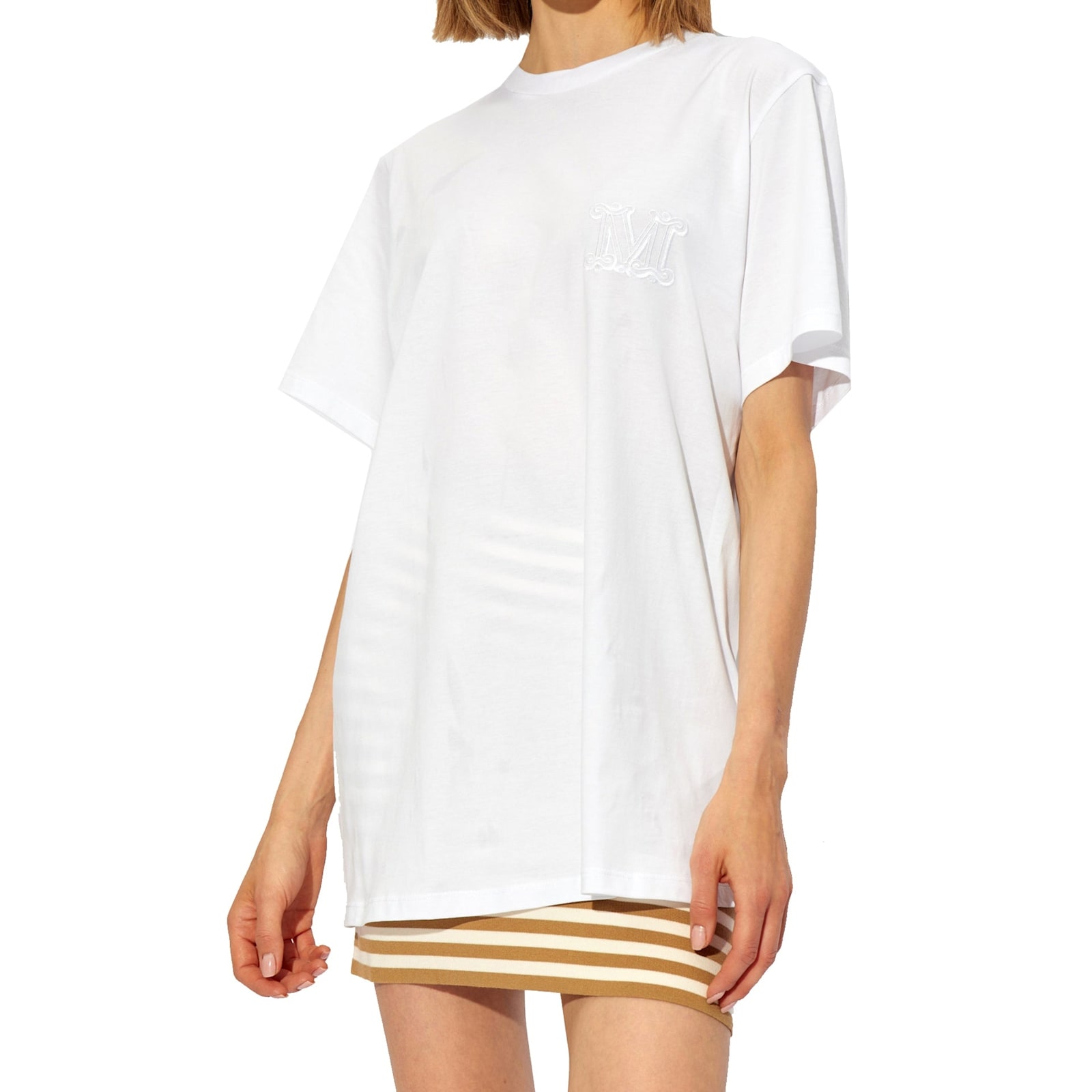 Max Mara Mango Logo Embroidered Cotton T-shirt In White