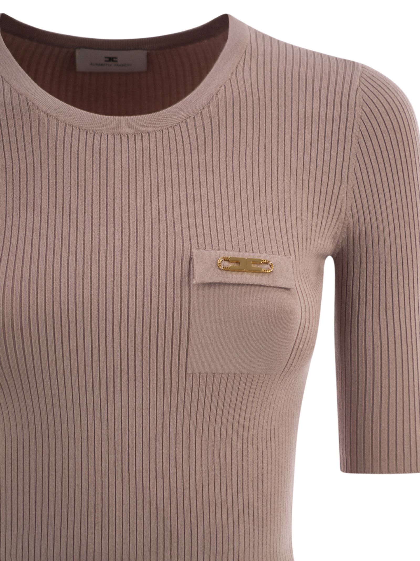Elisabetta Franchi Ribbed Jumper With Pocket In Neutral