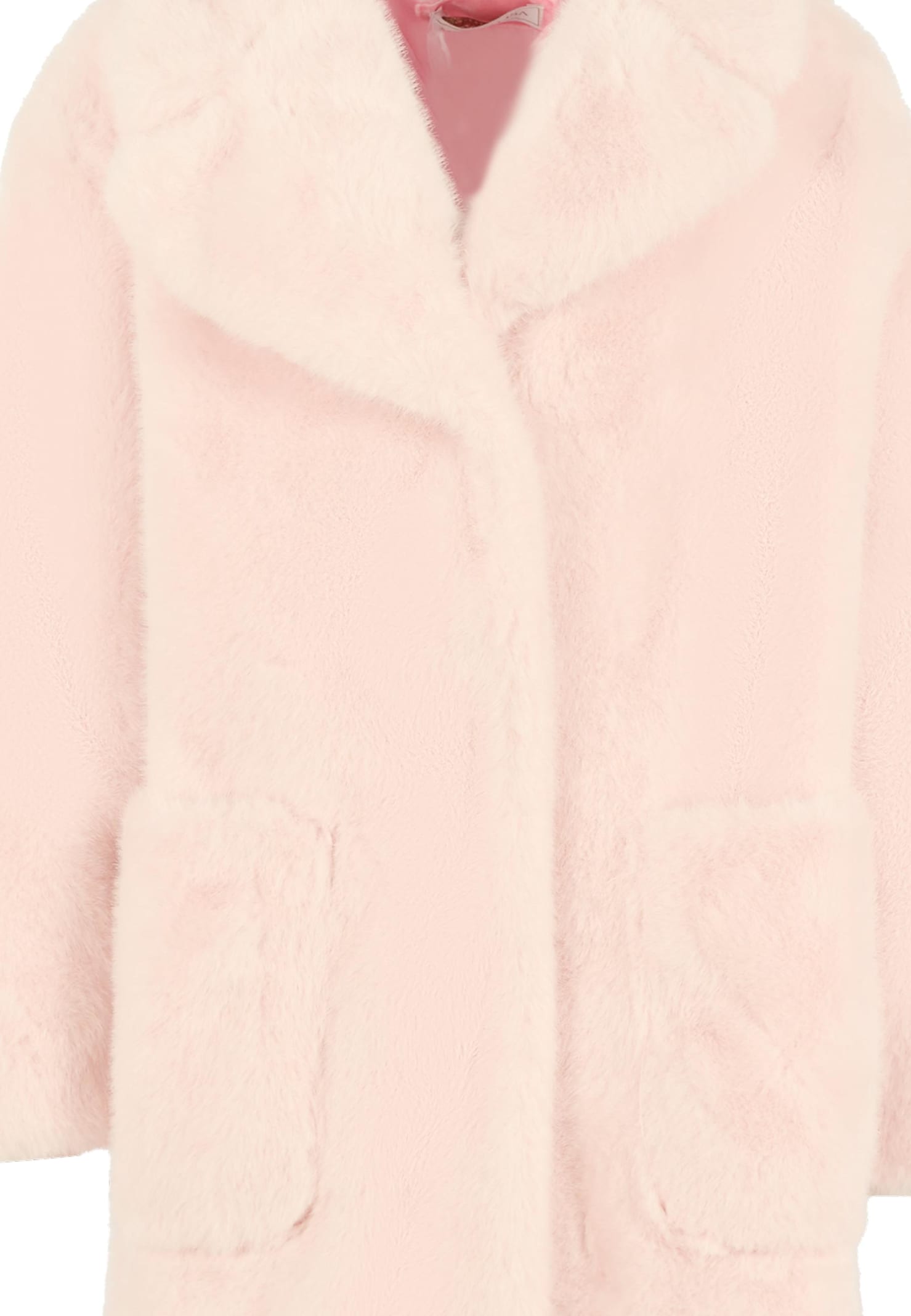 Monnalisa Pink Faux Fur Coat For Girl In Pink