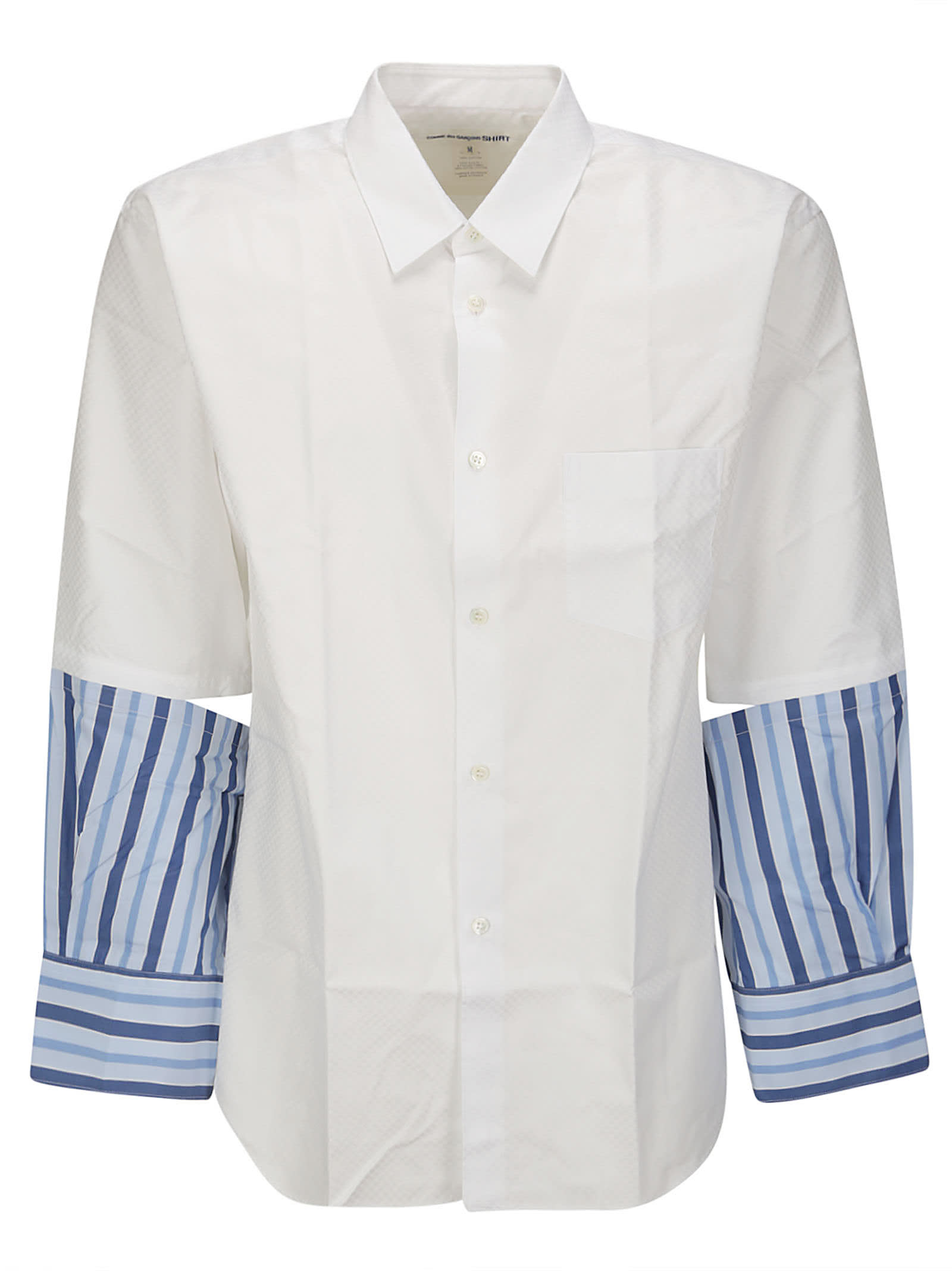 Shop Comme Des Garçons Shirt Cotton Dobby Check X Cotton Stripe Poplin In White/stripe