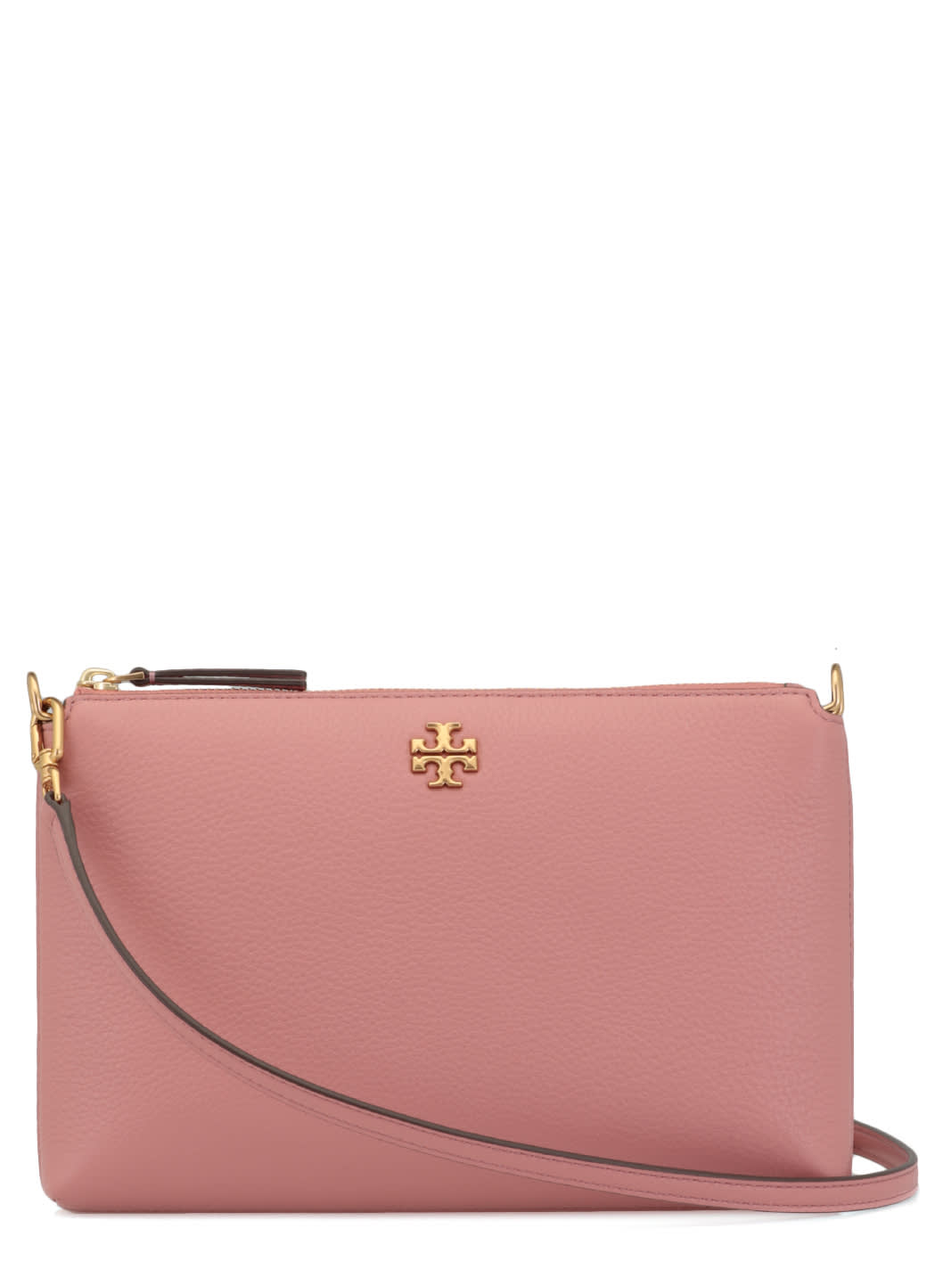 Tory Burch Kira Small Pebbled Leather Top-zip Crossbody In Pink Magnolia
