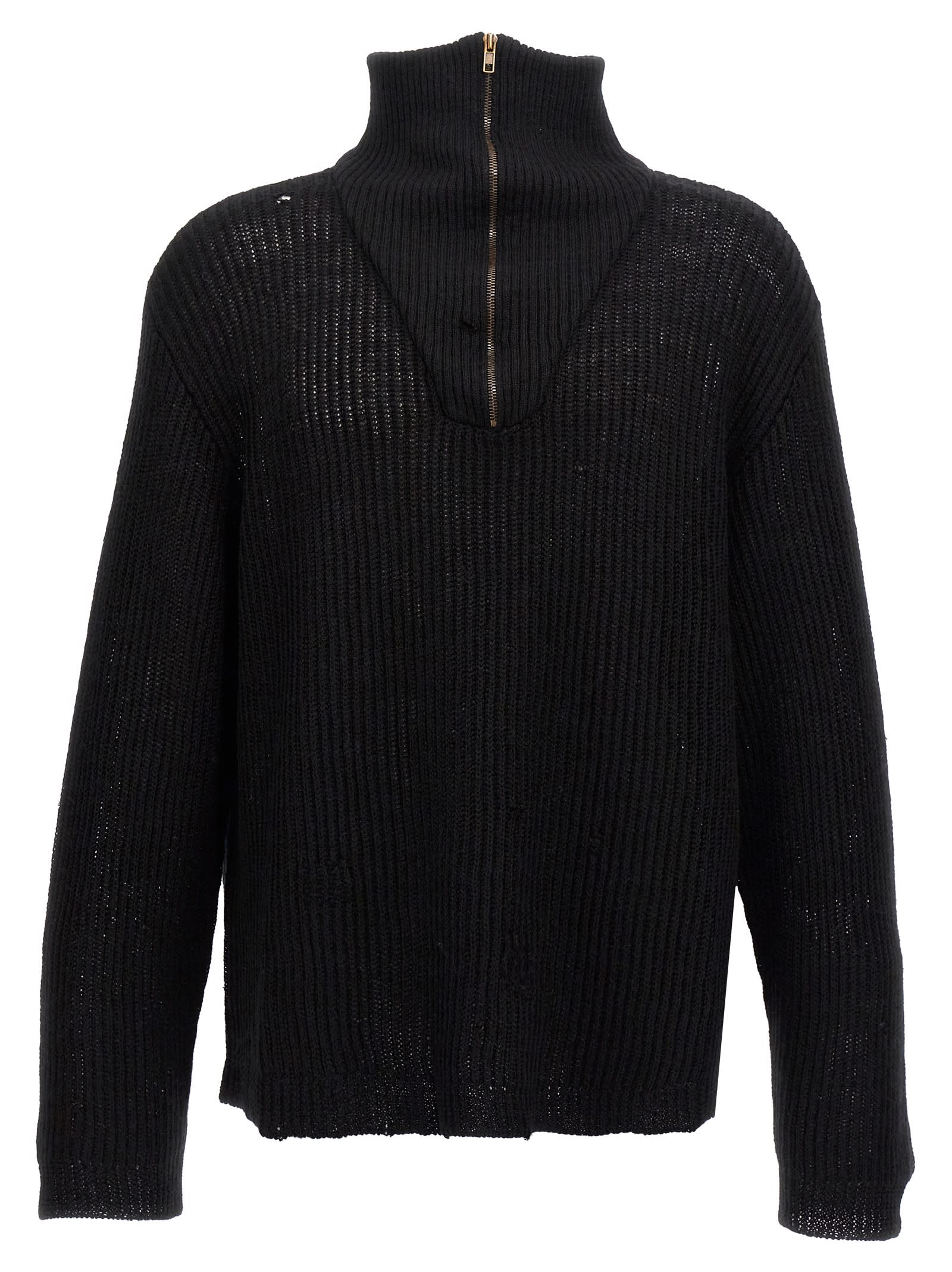 Shop Maison Margiela Distressed Half Zip Sweater In Black