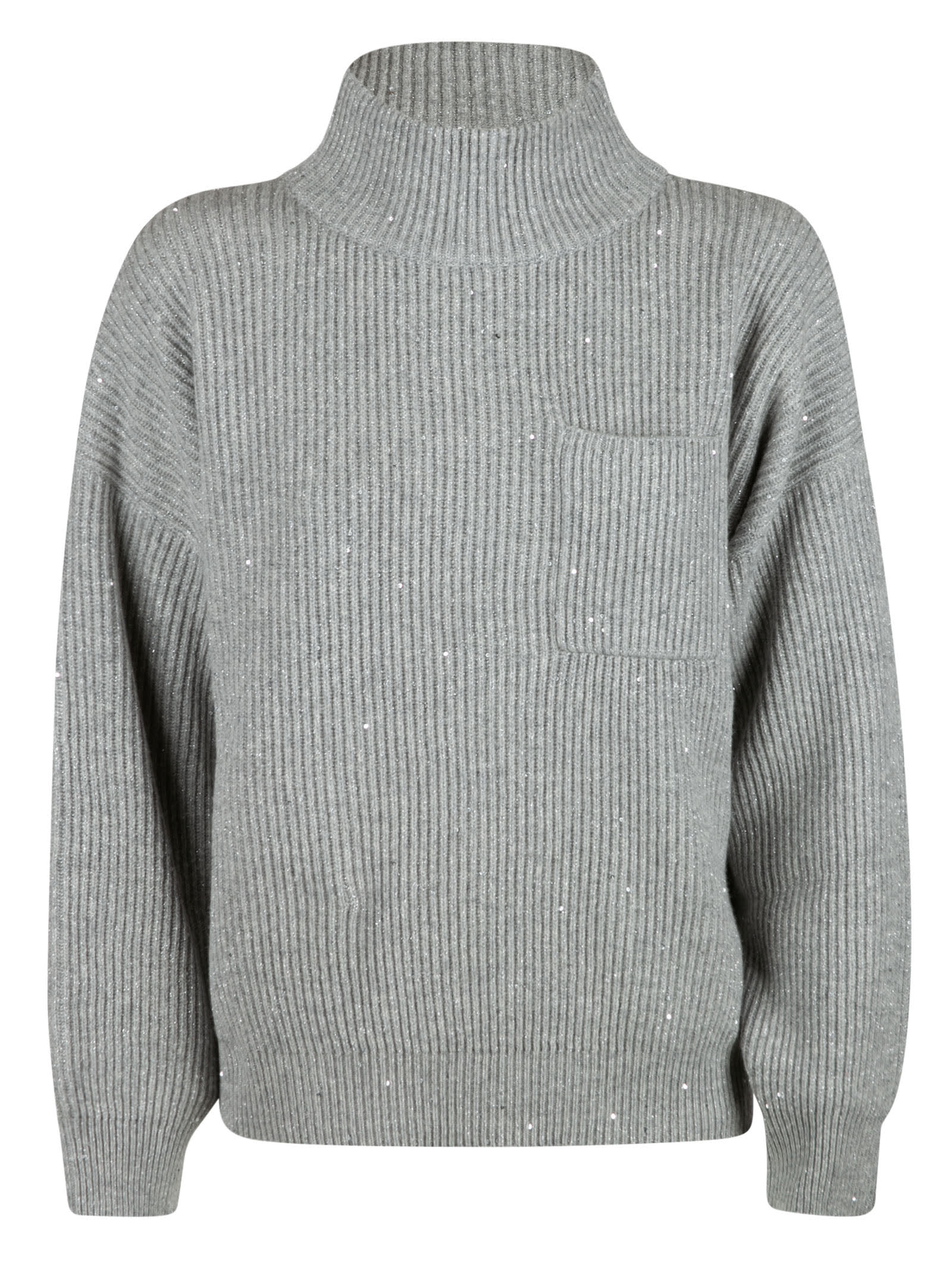 Brunello Cucinelli High-neck Patched Pocket Woven Sweater