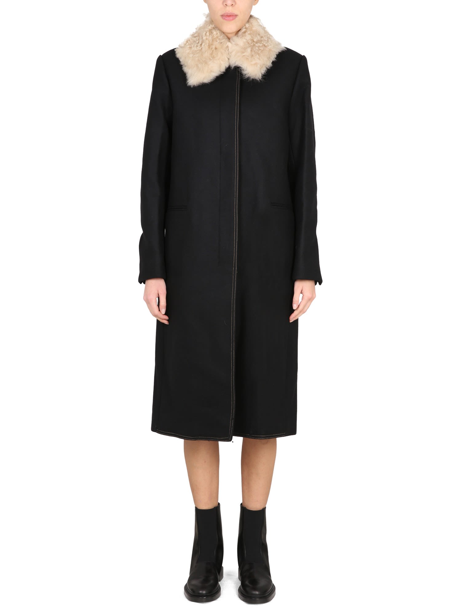 HELMUT LANG COAT WITH SHERLING COLLAR