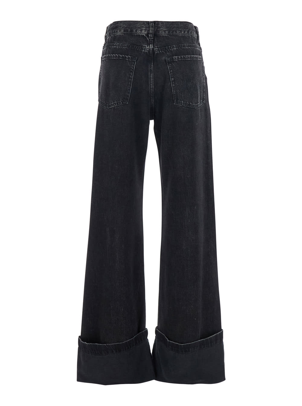 Pinko Wide-leg Denim Jeans With Fixed Cuff In Black