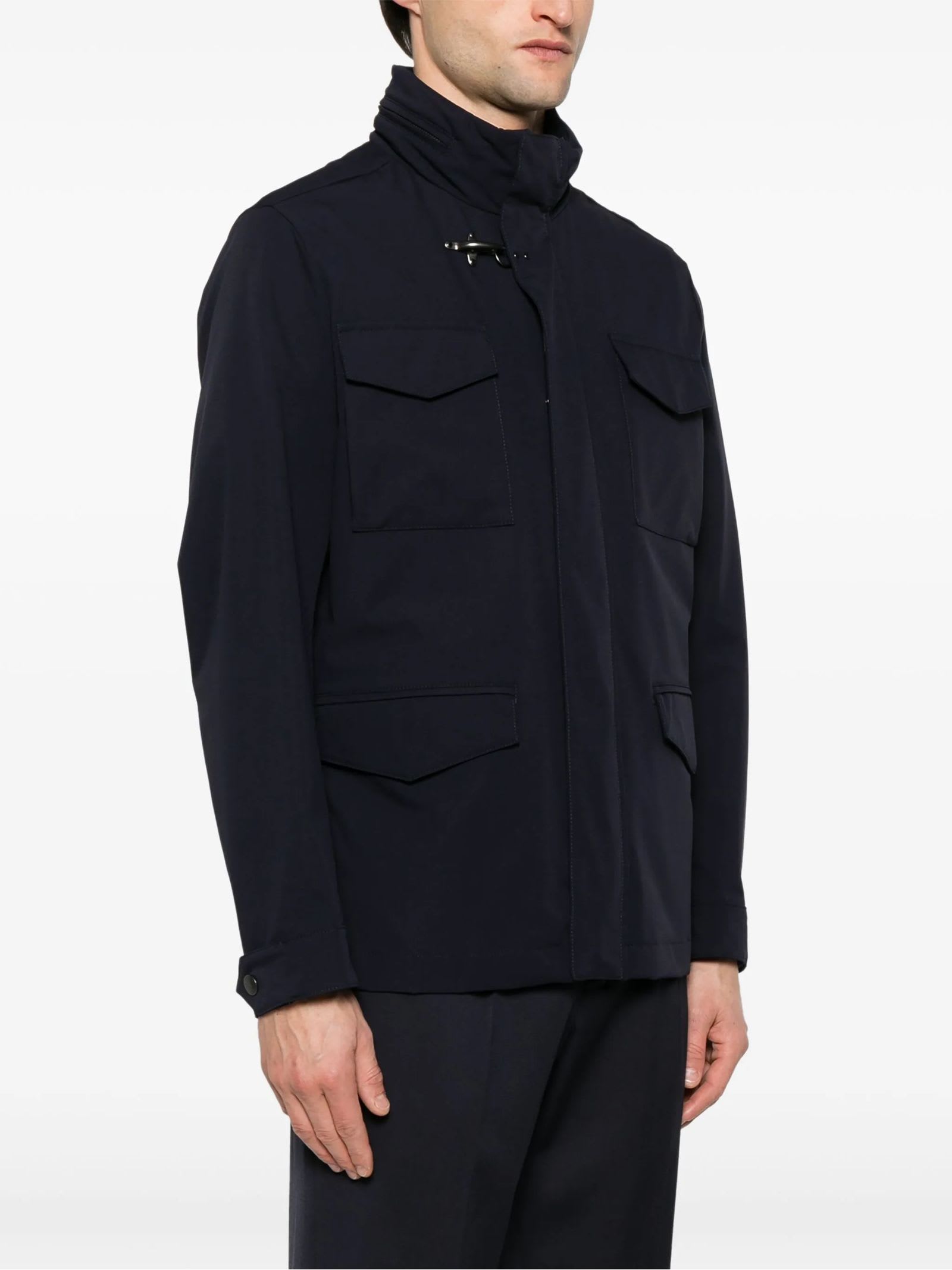Fay Short Nylon Stretch Field Jacket In Blue