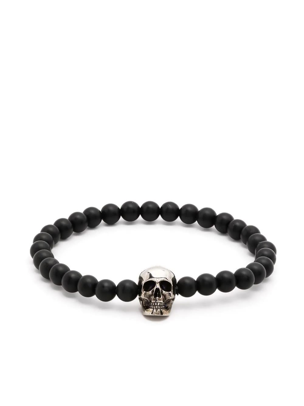 Shop Alexander Mcqueen Skull Bracelet With Black Pearls