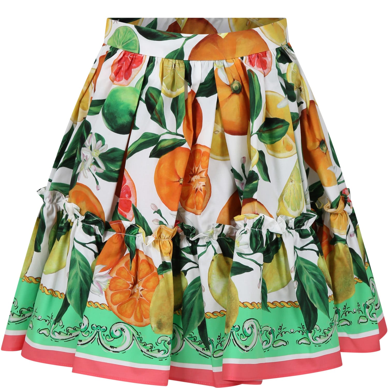 Shop Dolce & Gabbana Multicolor Skirt For Girl With All-over Fruits In Multicolore
