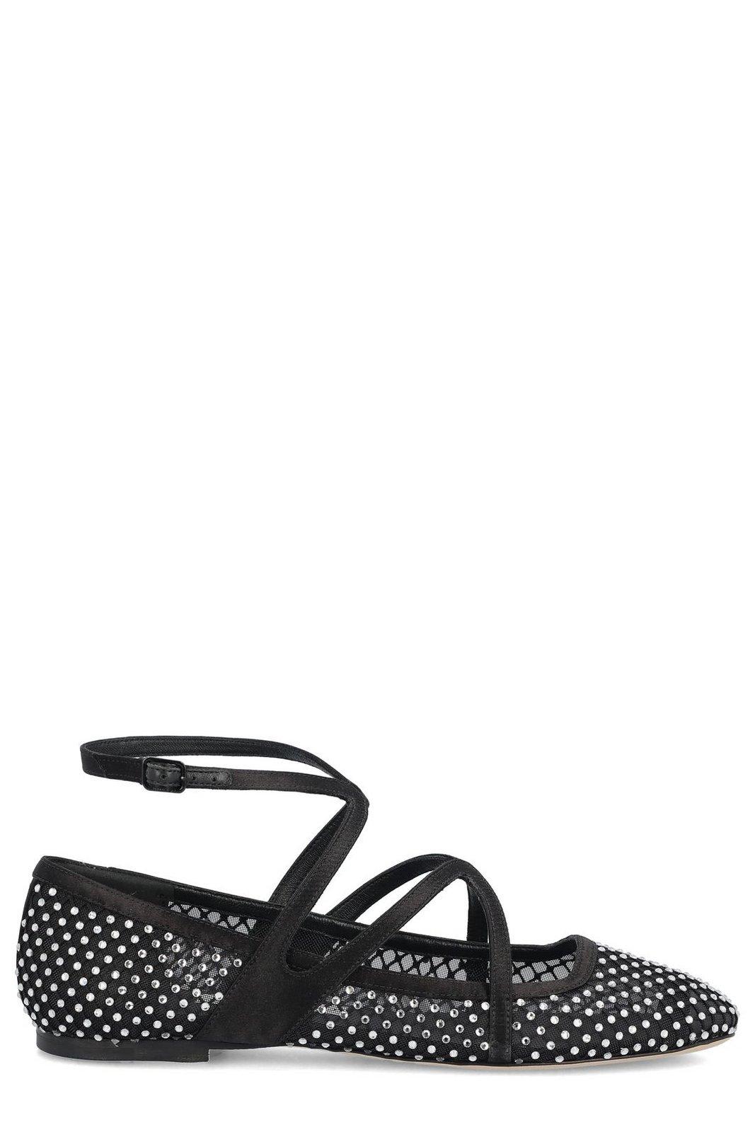 Jimmy Choo Astoria Crystal Mesh Caged Ballerina Flats In Black