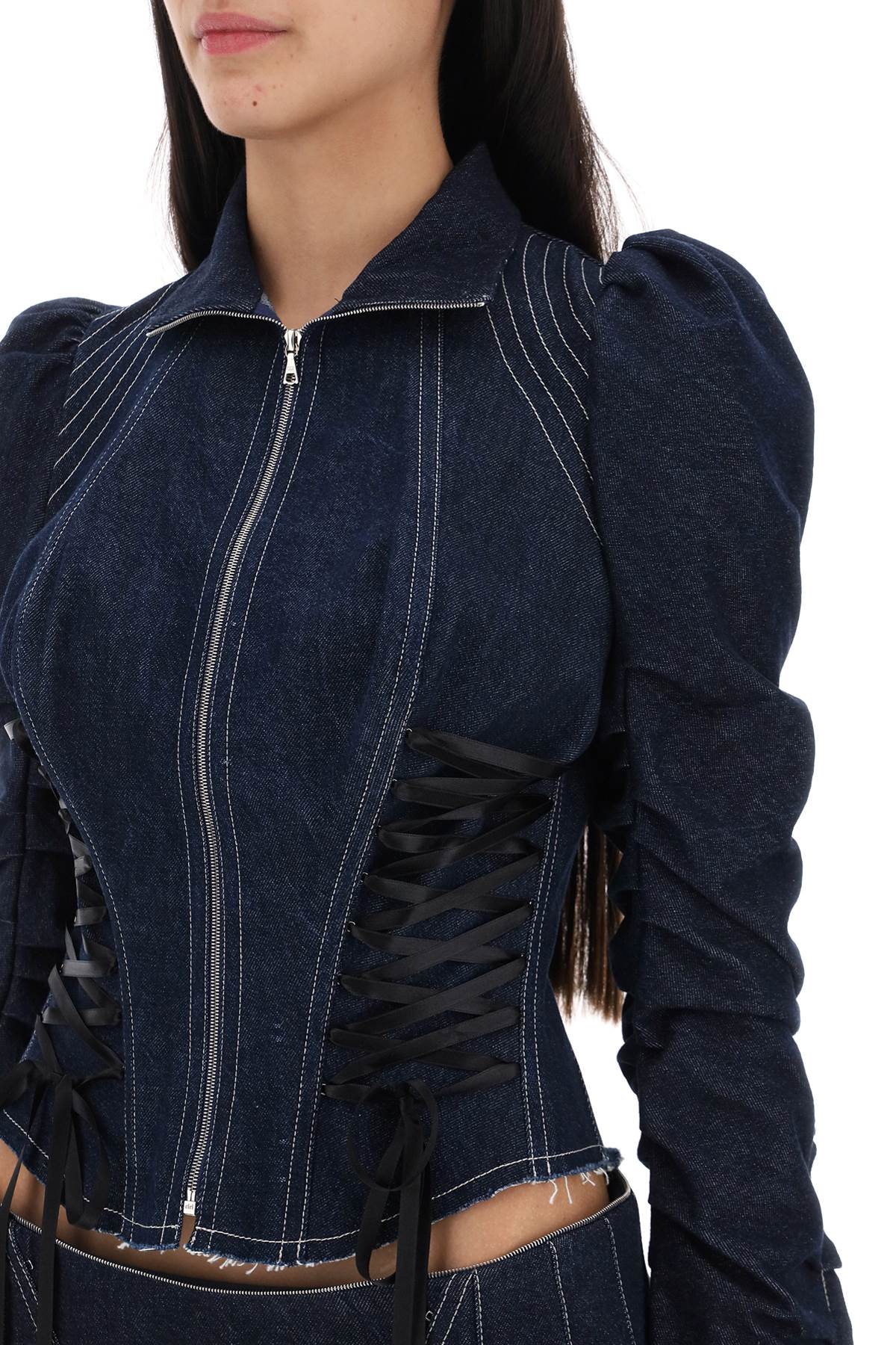 Shop Dilara Findikoglu Denim Jacket With Corset Detailing In Indigo (blue)