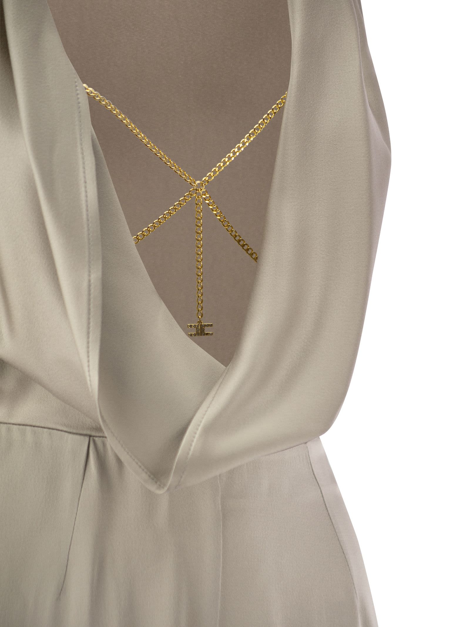 Shop Elisabetta Franchi Fluid Crepe Jumpsuit With Bra Accessory In Pearl