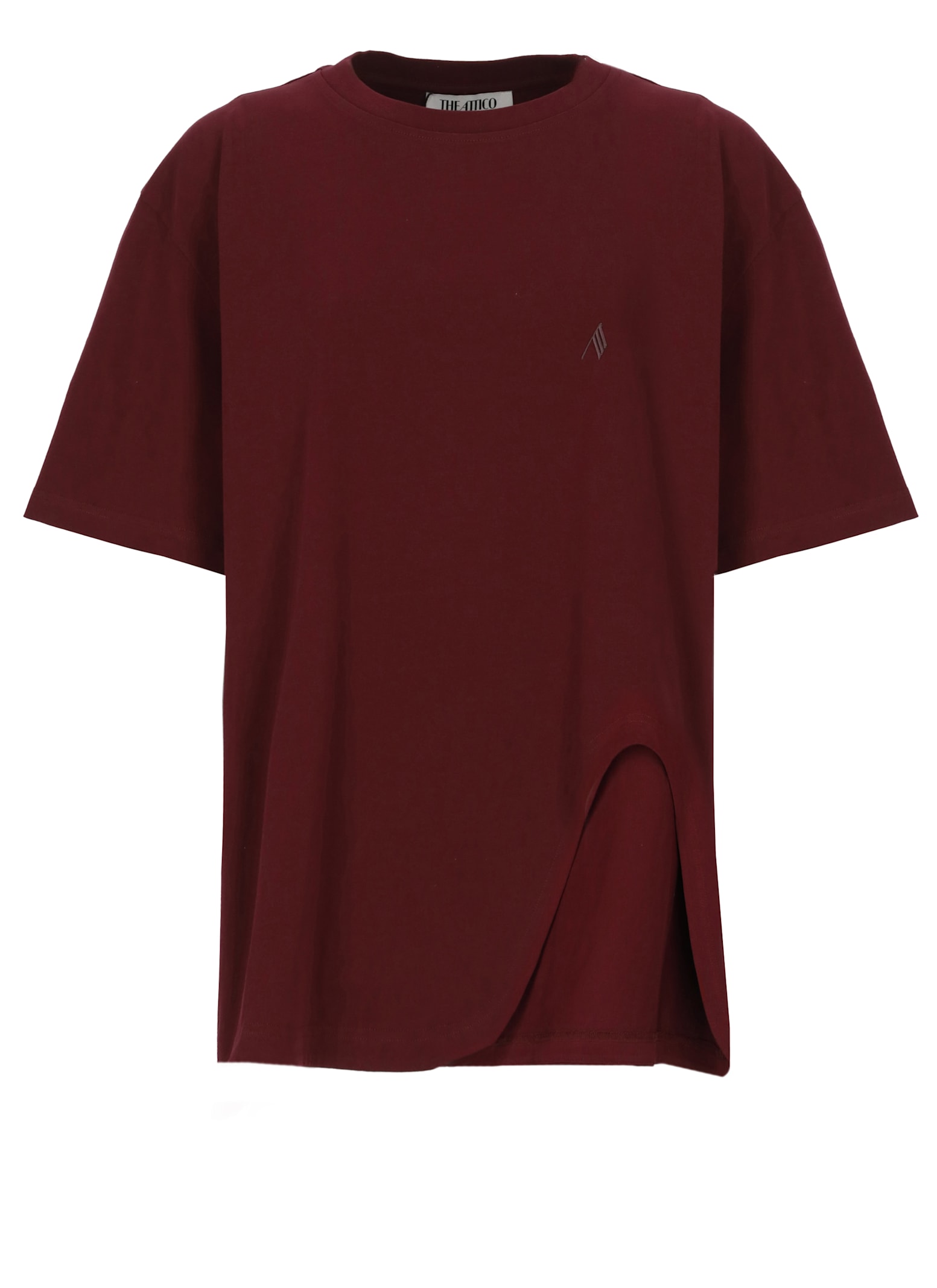 Attico Short Sleeves With Asymmetric Hem And Embroidered Detail In Burgundy