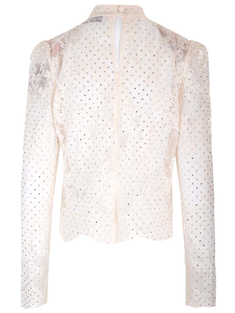 Shop Self-portrait Rhinestone Embellished Lace Top In White