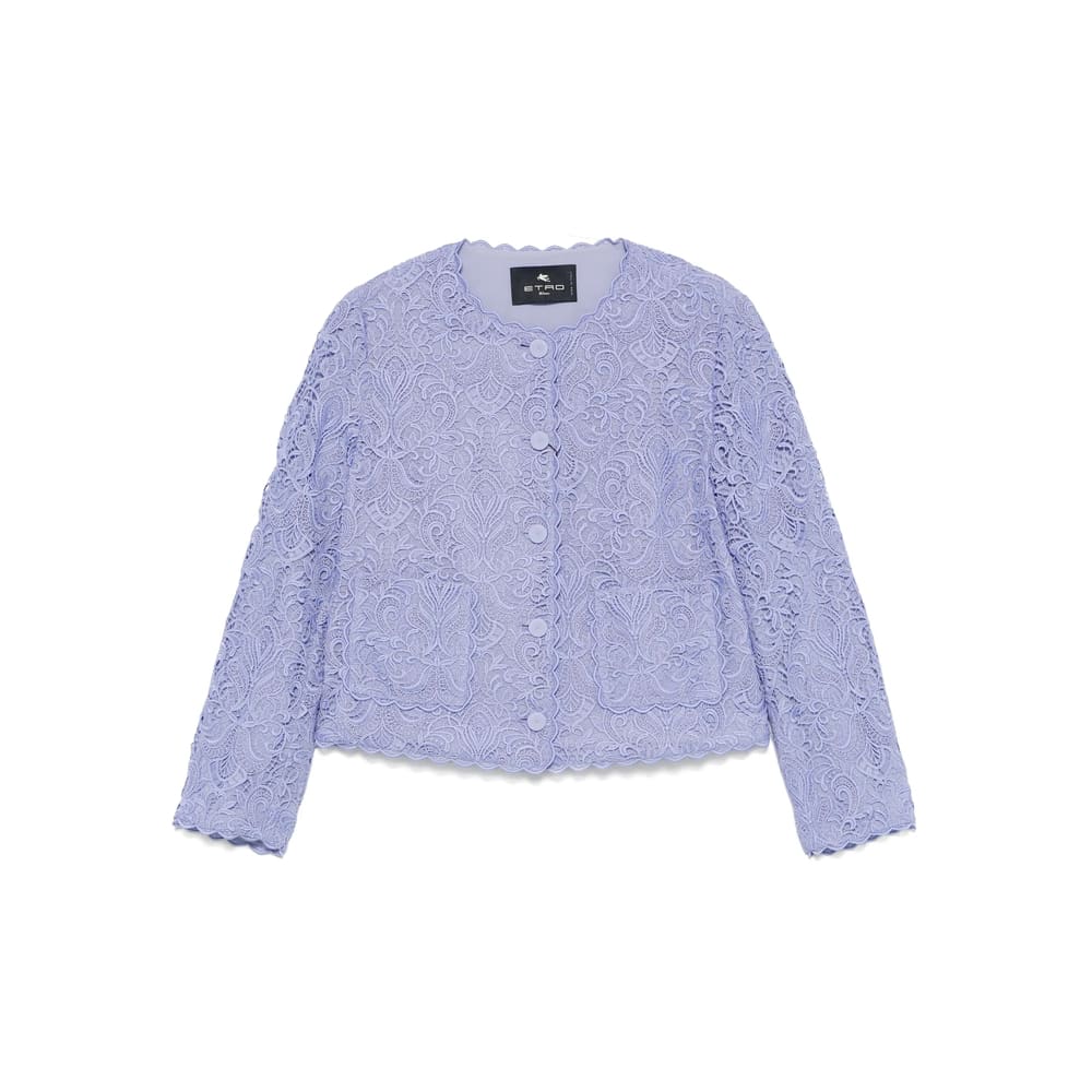Etro Scalloped Corded Lace Jacket In Blue