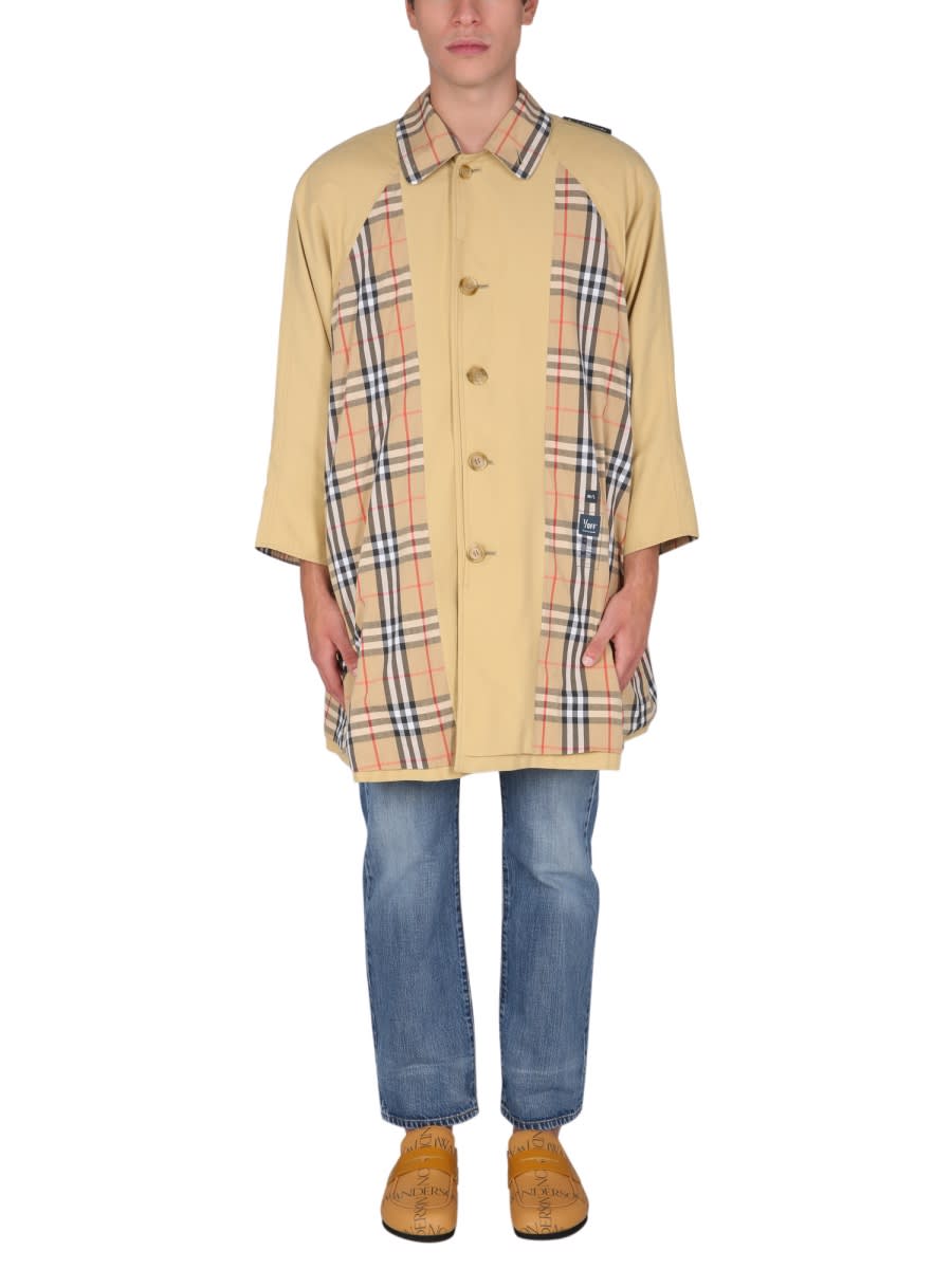 1/off Womens Beige Check Upcycled Contrast-panel Cotton-blend Trench Coat S/m In Multicolour