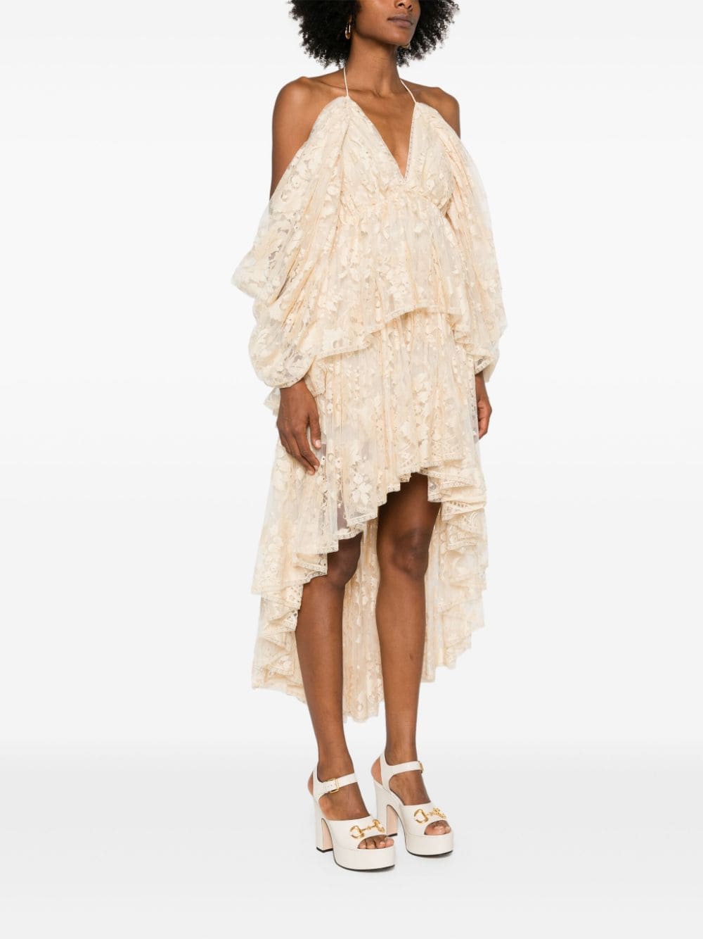 Shop Zimmermann Abito Scollo V Pizzo In Crm Cream