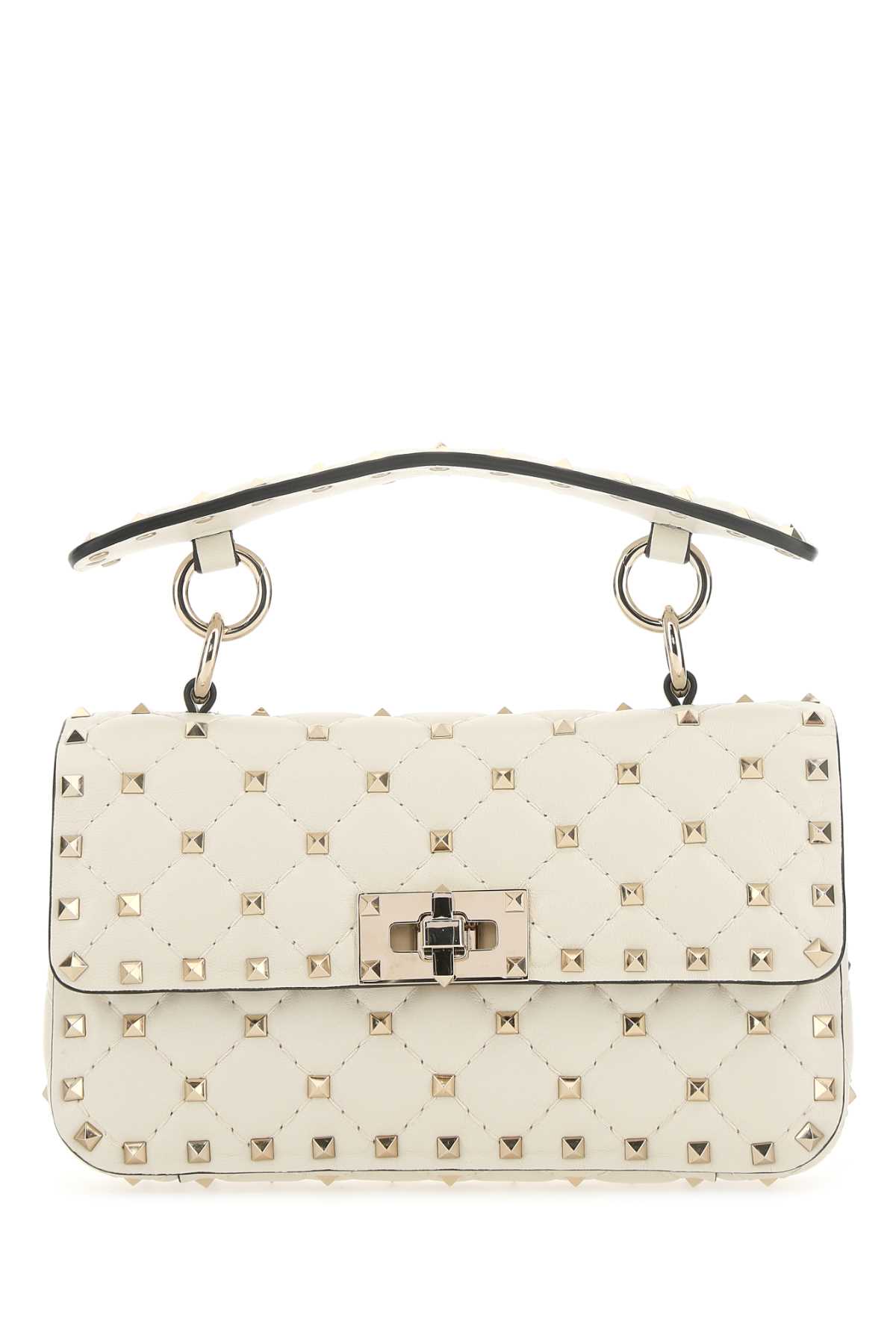 Shop Valentino Ivory Nappa Leather Small Rockstud Spike Handbag In Lightivory